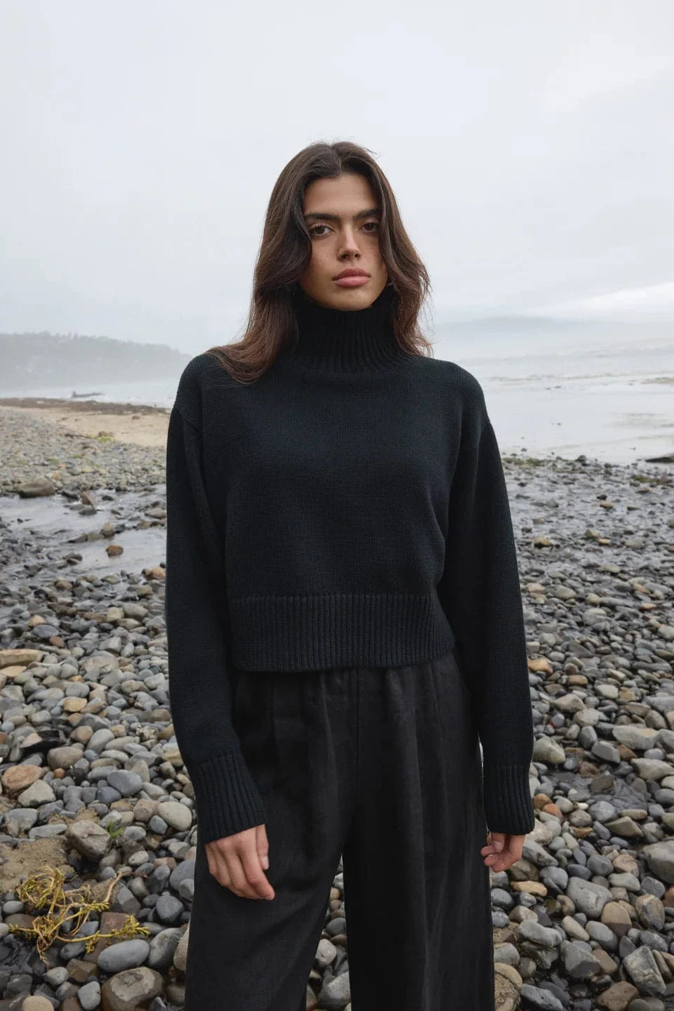 Crop Cotton Turtleneck - Black