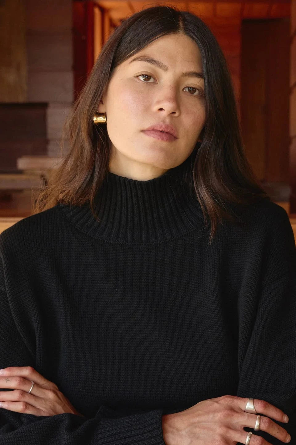 Crop Cotton Turtleneck - Black