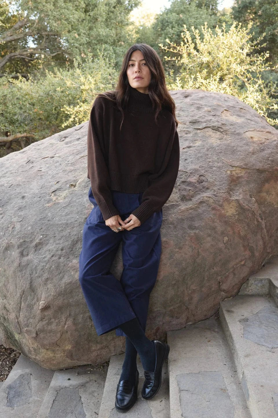 Crop Cotton Turtleneck - Walnut