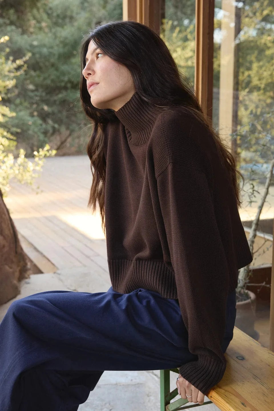 Crop Cotton Turtleneck - Walnut