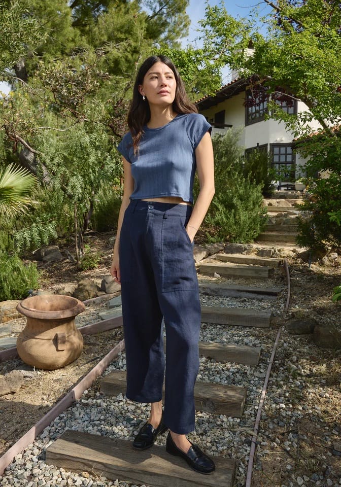 Crop Pointelle Tee - Indigo