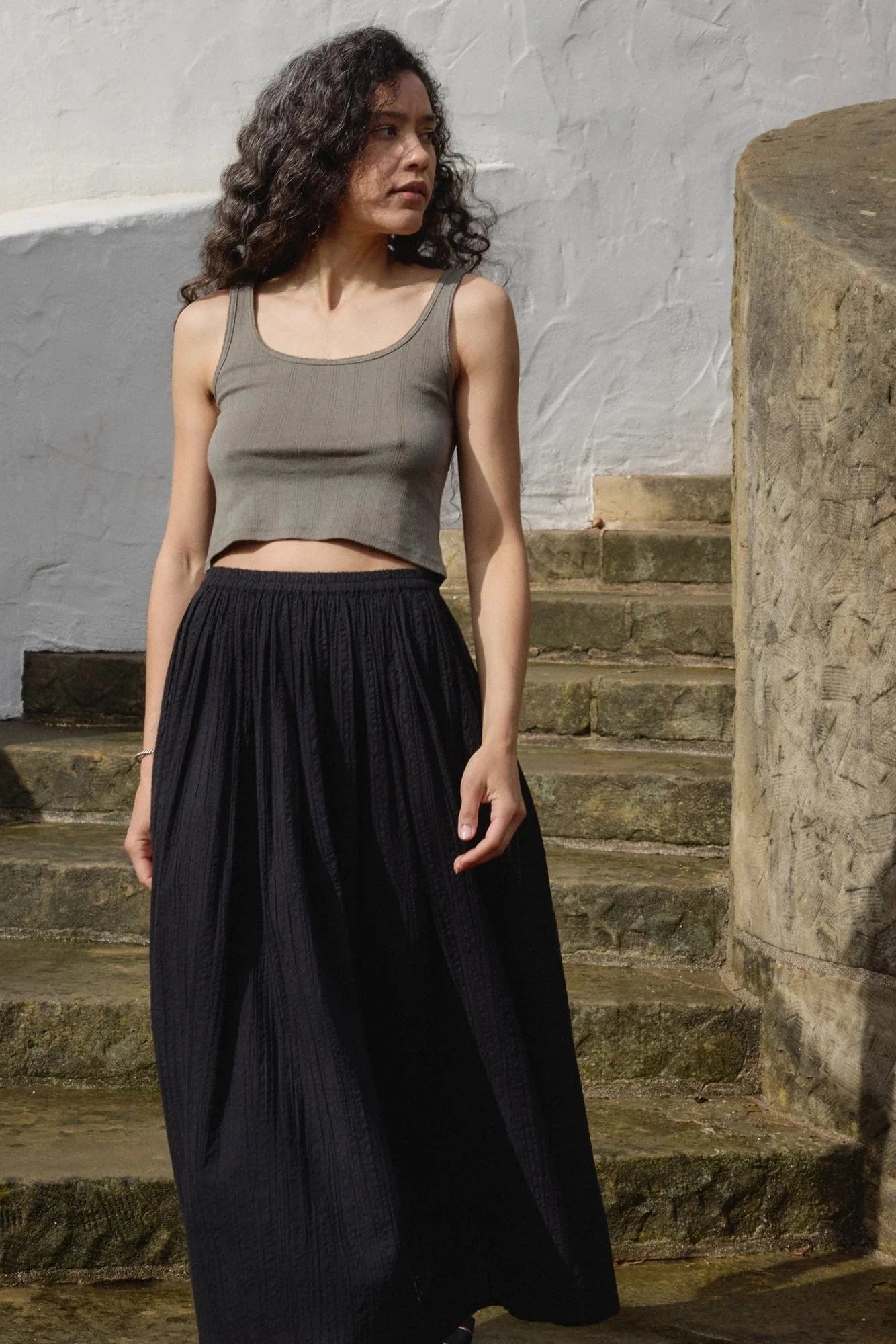 Crop Pointelle Scoop Tank - Sage