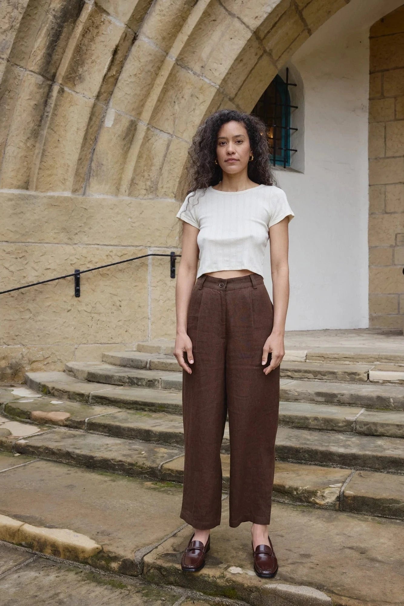 Crop Pointelle Tee - Natural