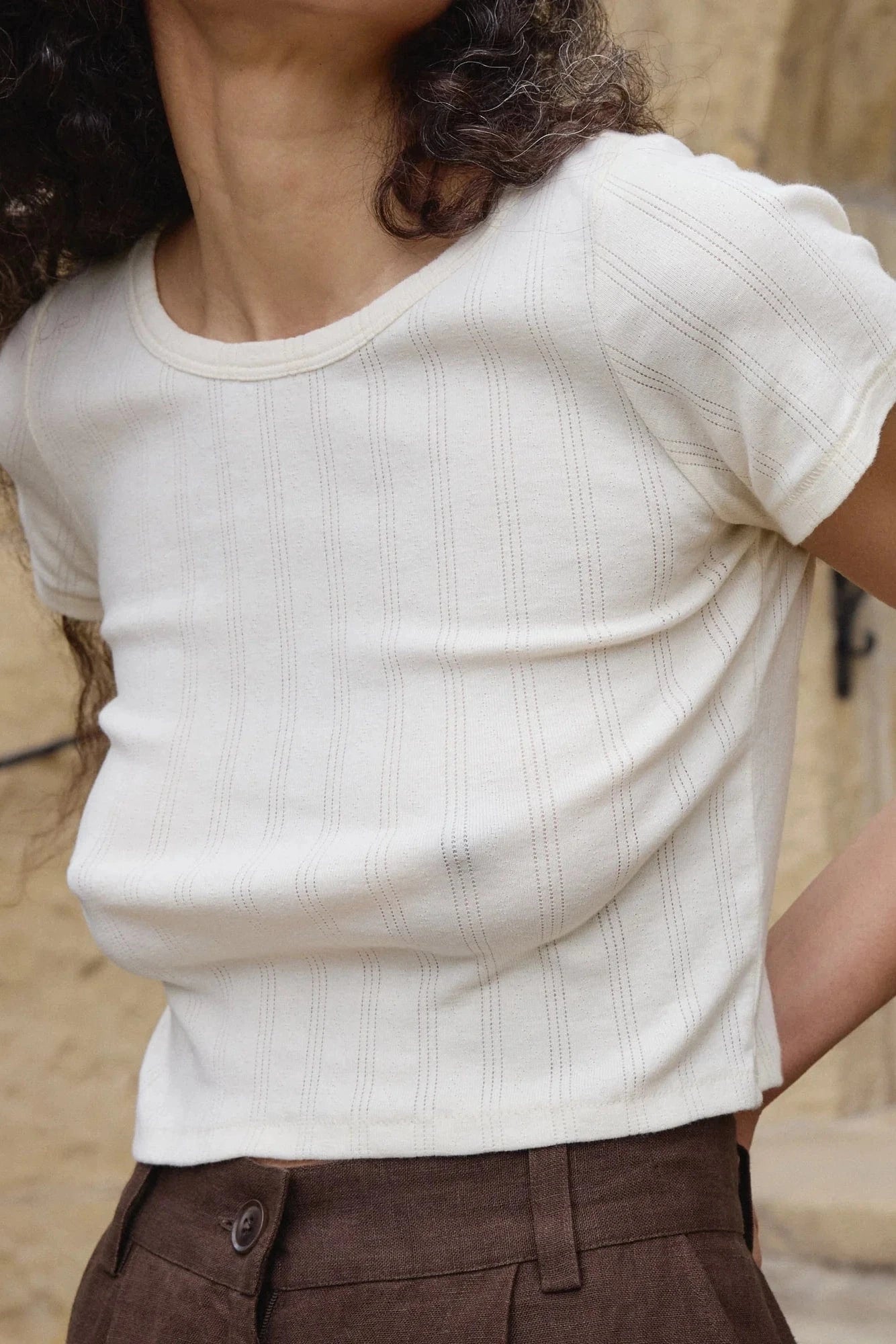 Crop Pointelle Tee - Natural