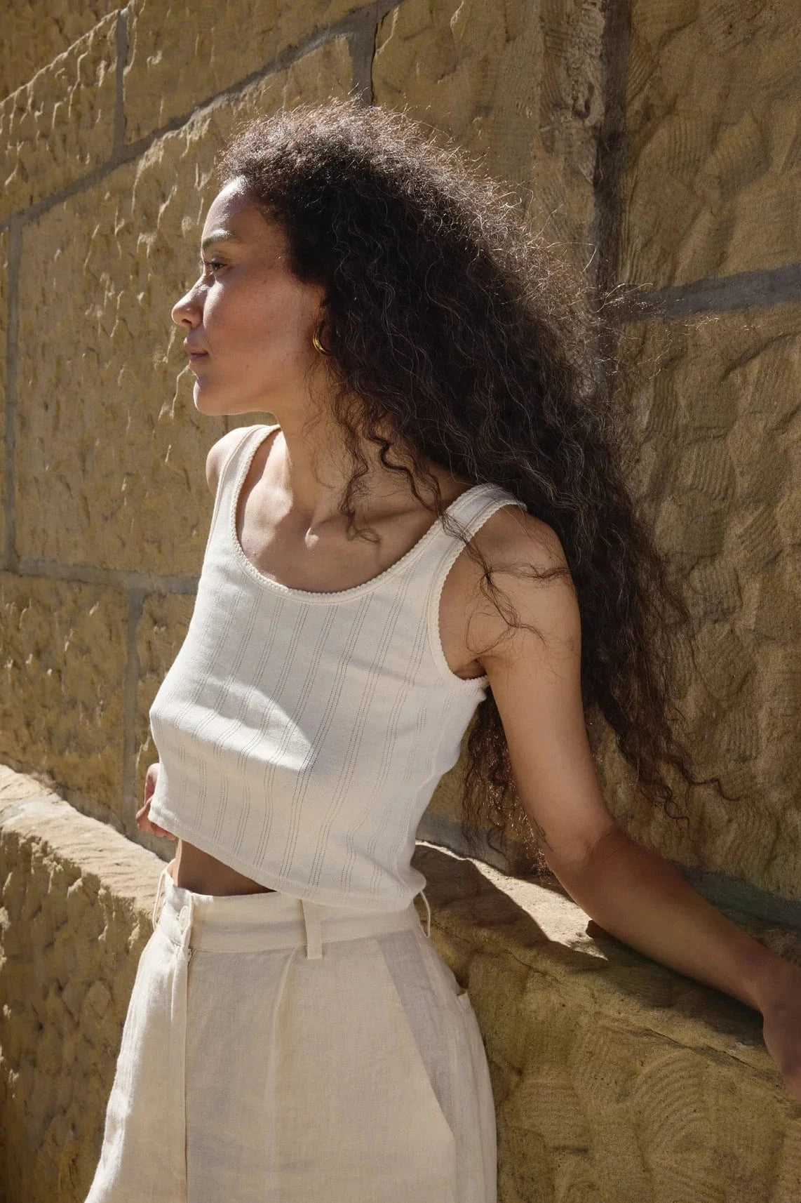 Crop Pointelle Scoop Tank - Natural