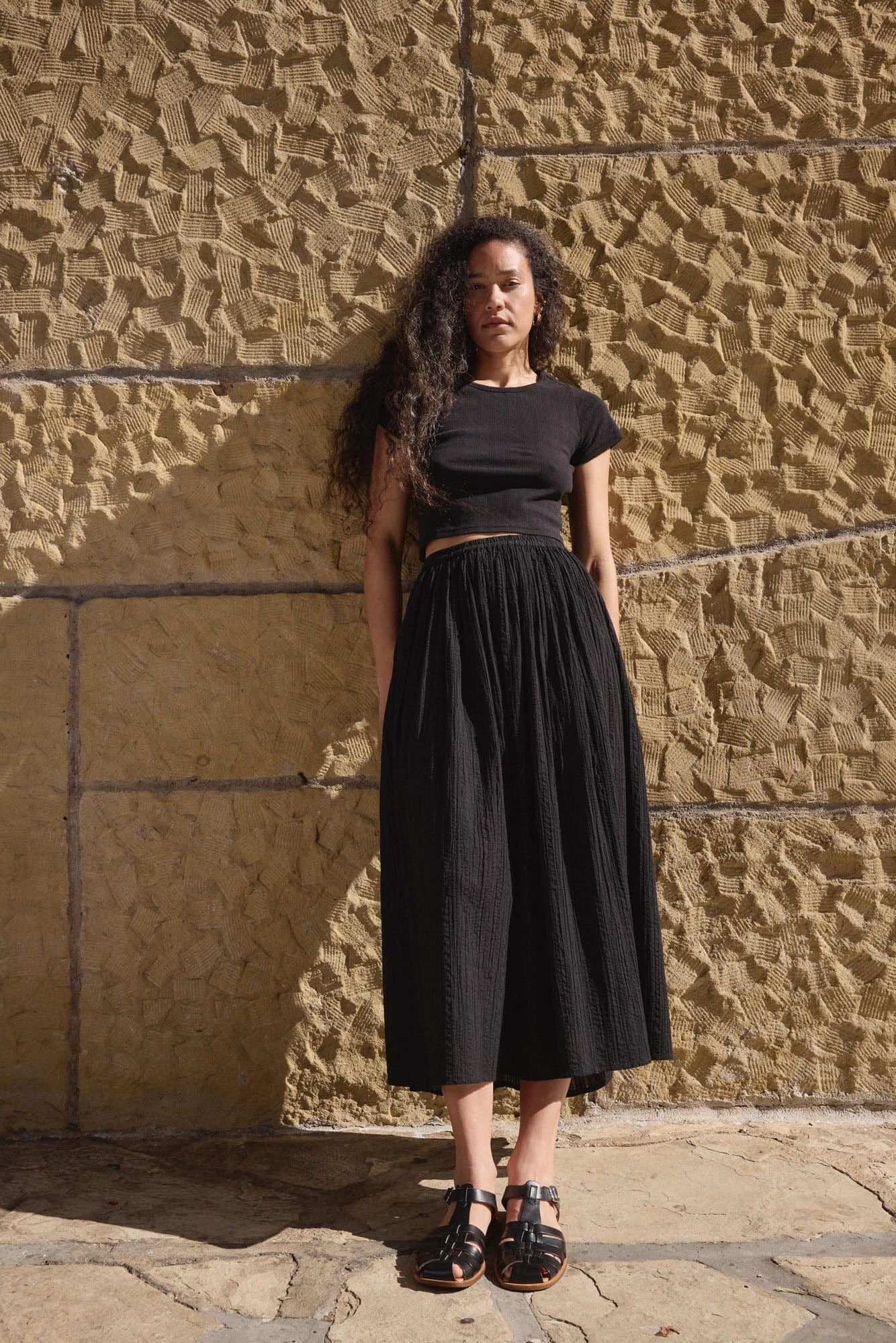 Crop Pointelle Tee - Black