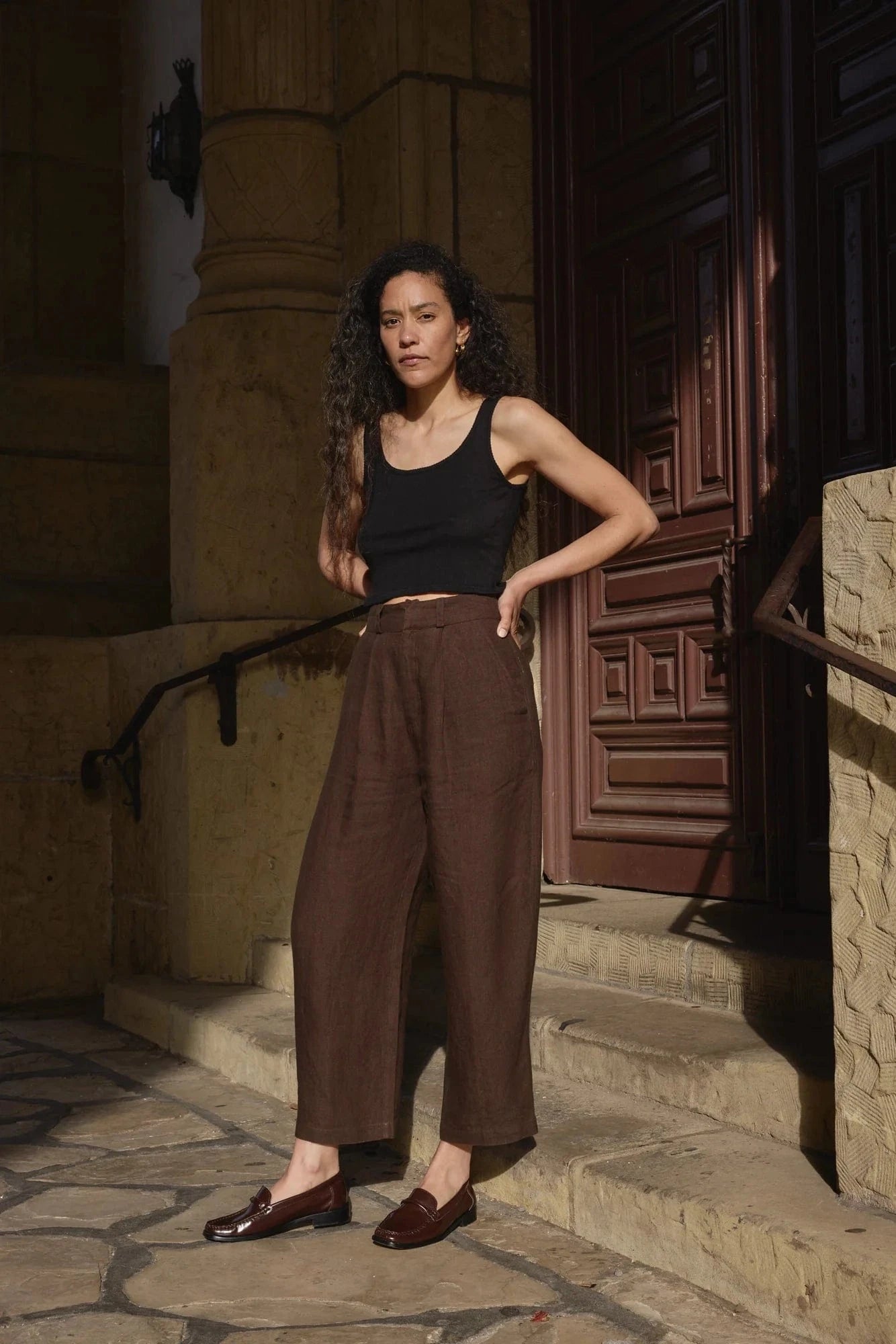 Crop Pointelle Scoop Tank - Black