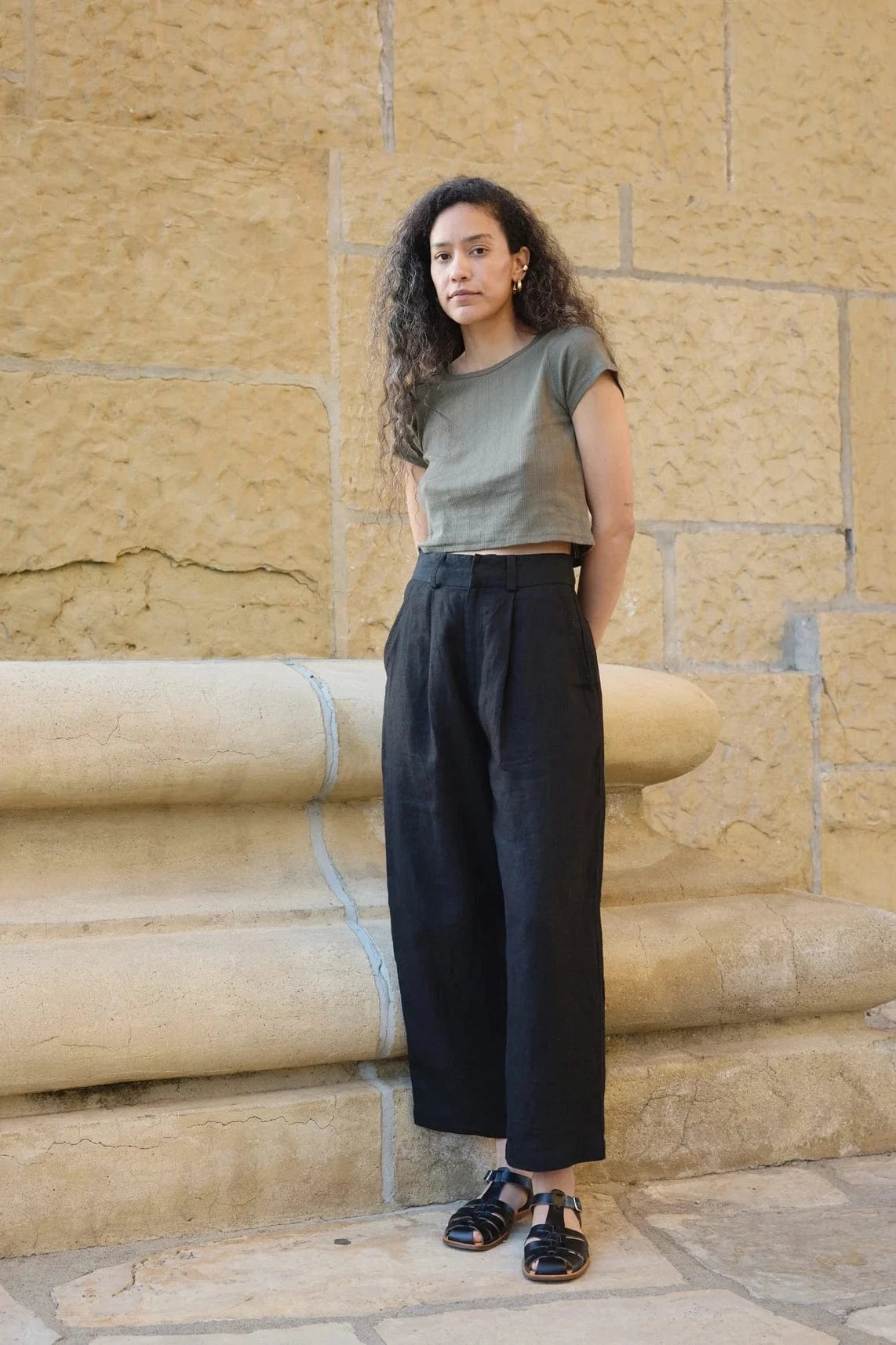 Crop Pointelle Tee - Sage