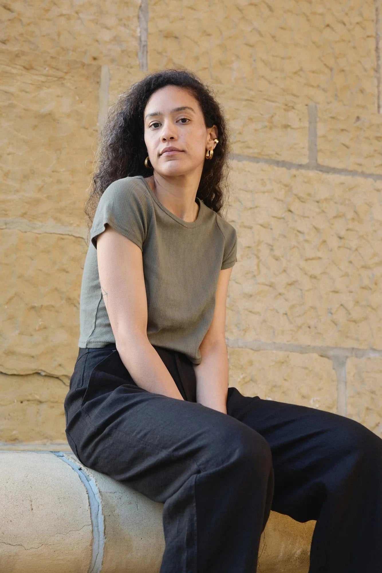 Crop Pointelle Tee - Sage