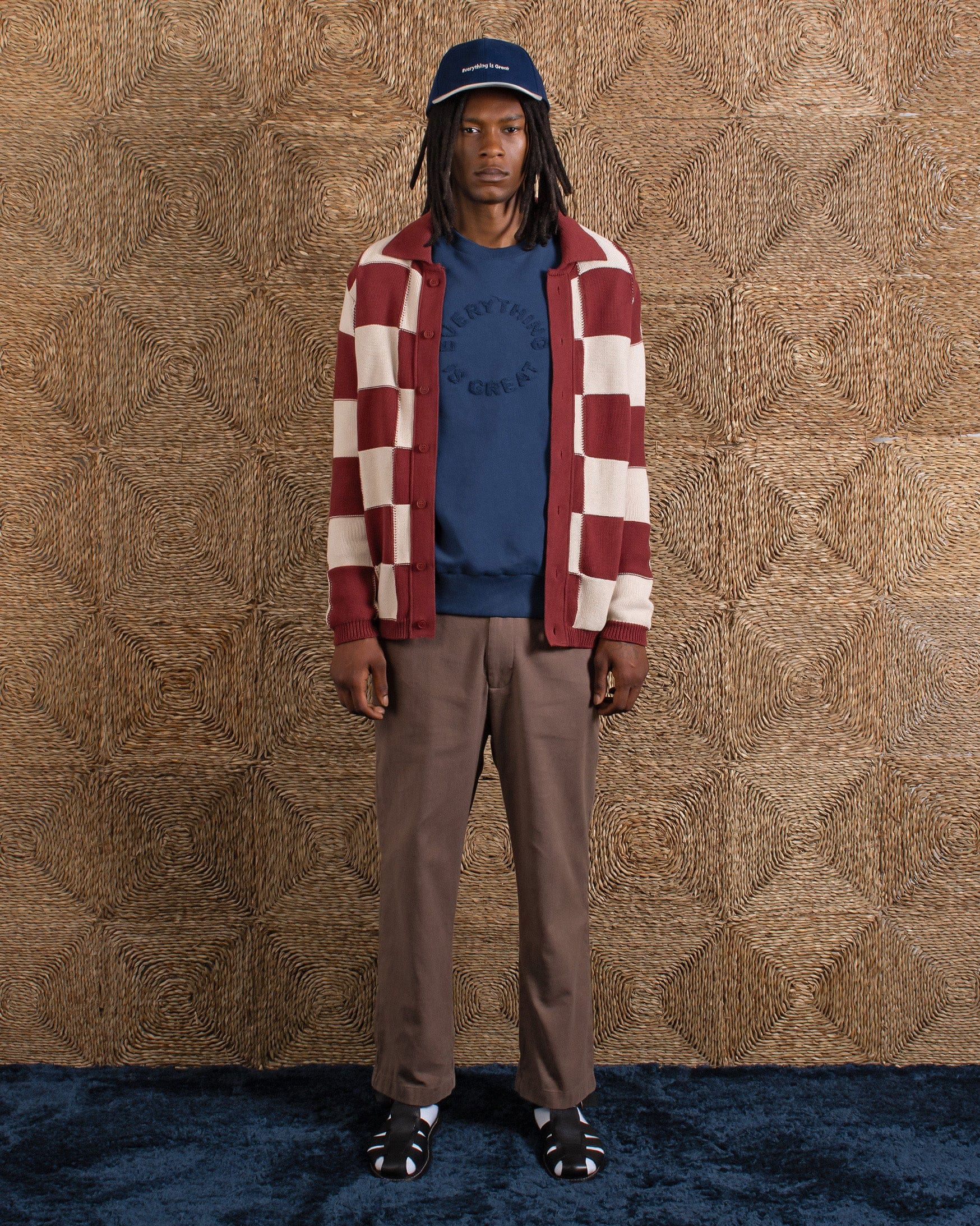 Velzy Knitted Cardigan - Red / Sand Check