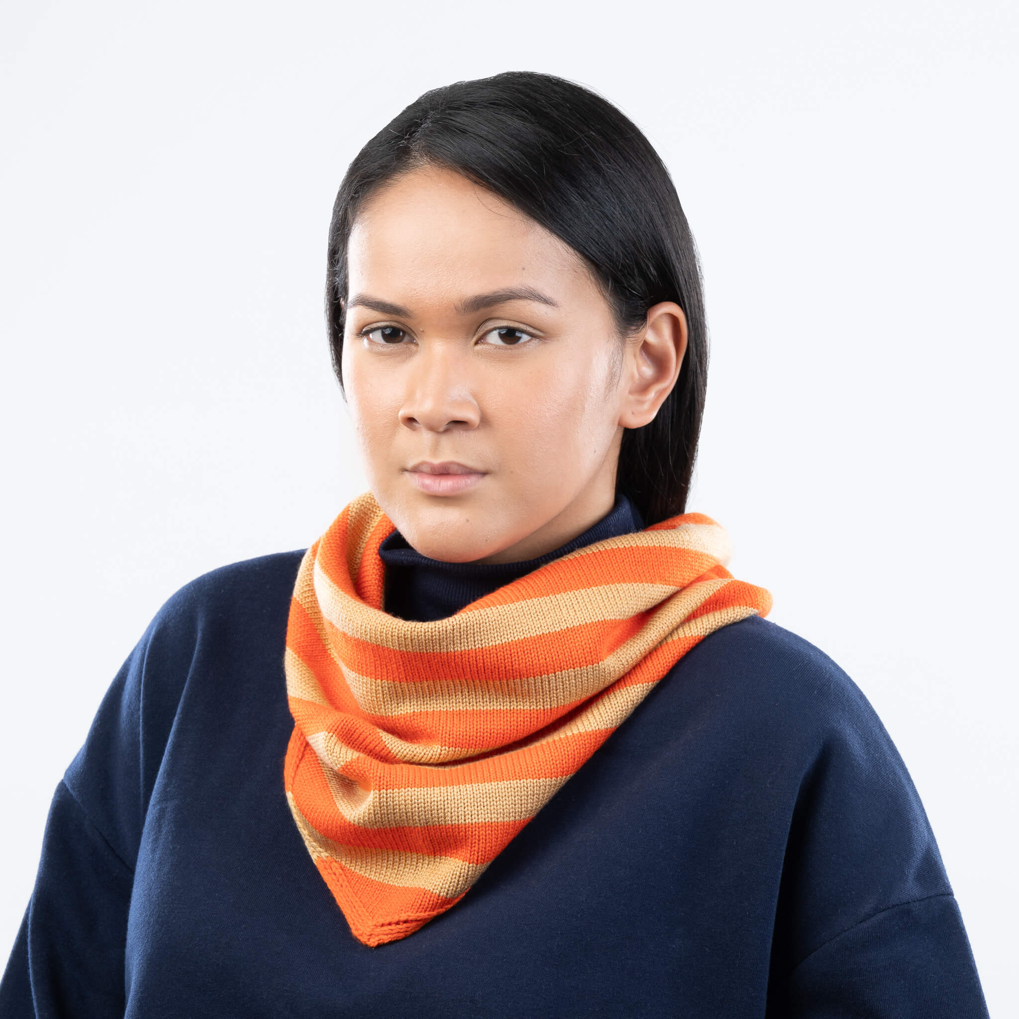 Simple Stripe Triangle Scarf - Camel Poppy