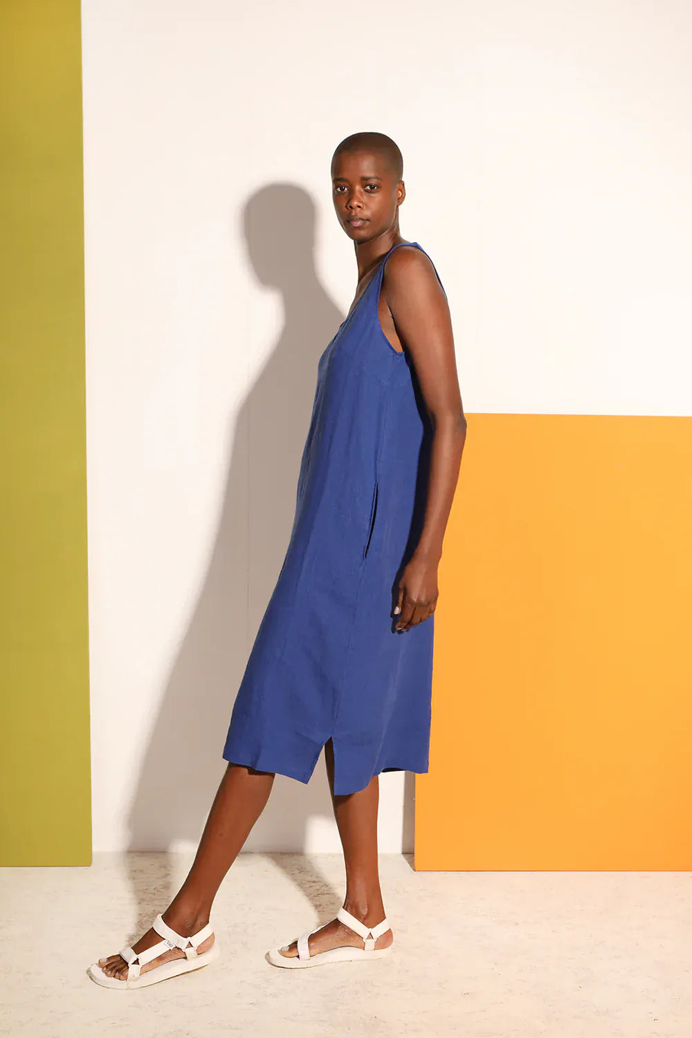Basic Linen Shift Dress - Cobalt