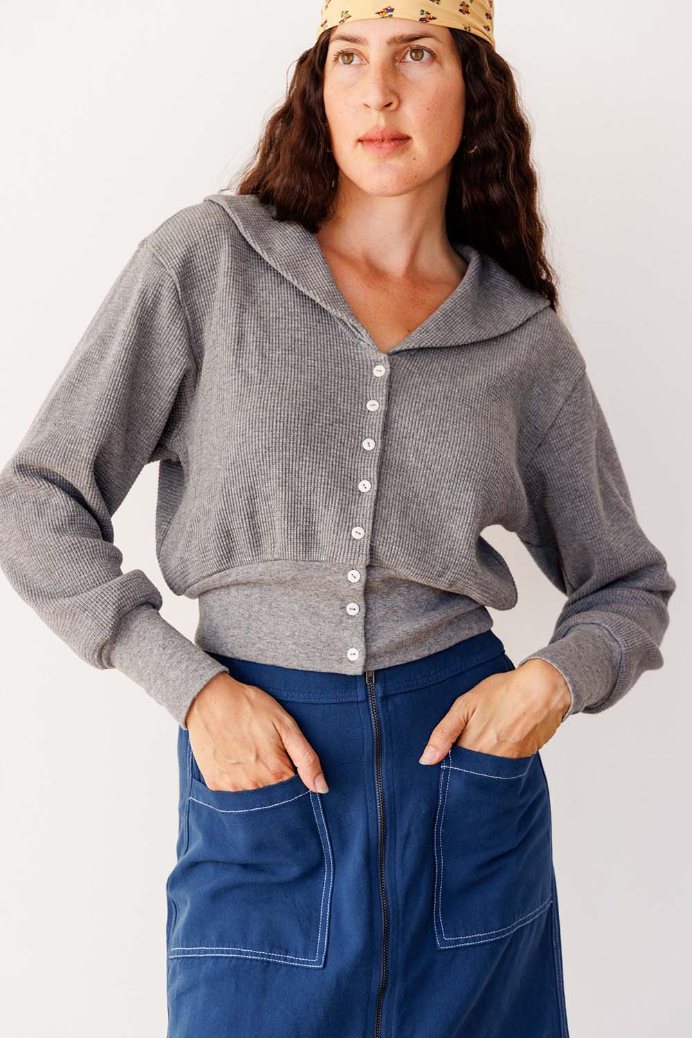 Waffle Sailor Cardigan - Heather Grey