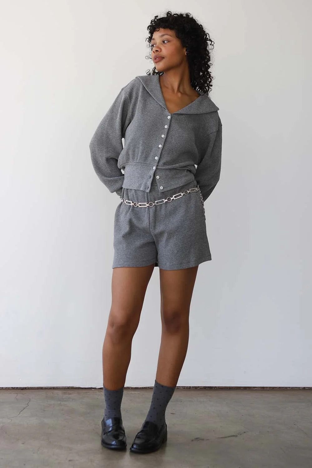 Waffle Sailor Cardigan - Heather Grey