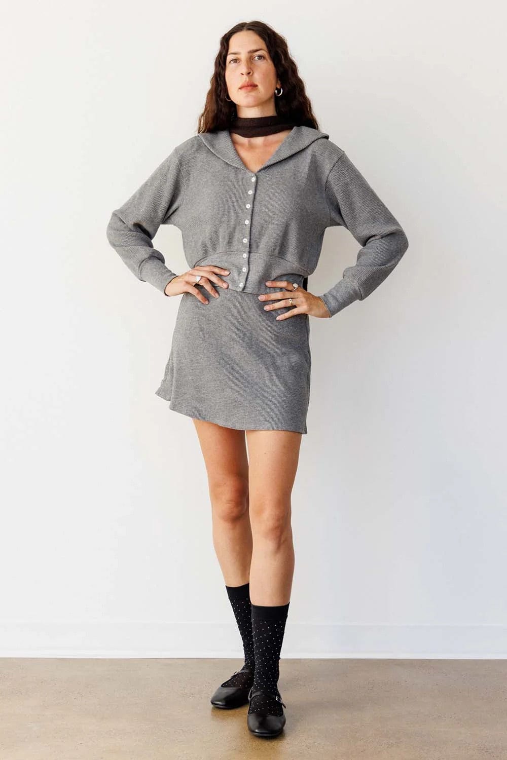 Waffle Sailor Cardigan - Heather Grey
