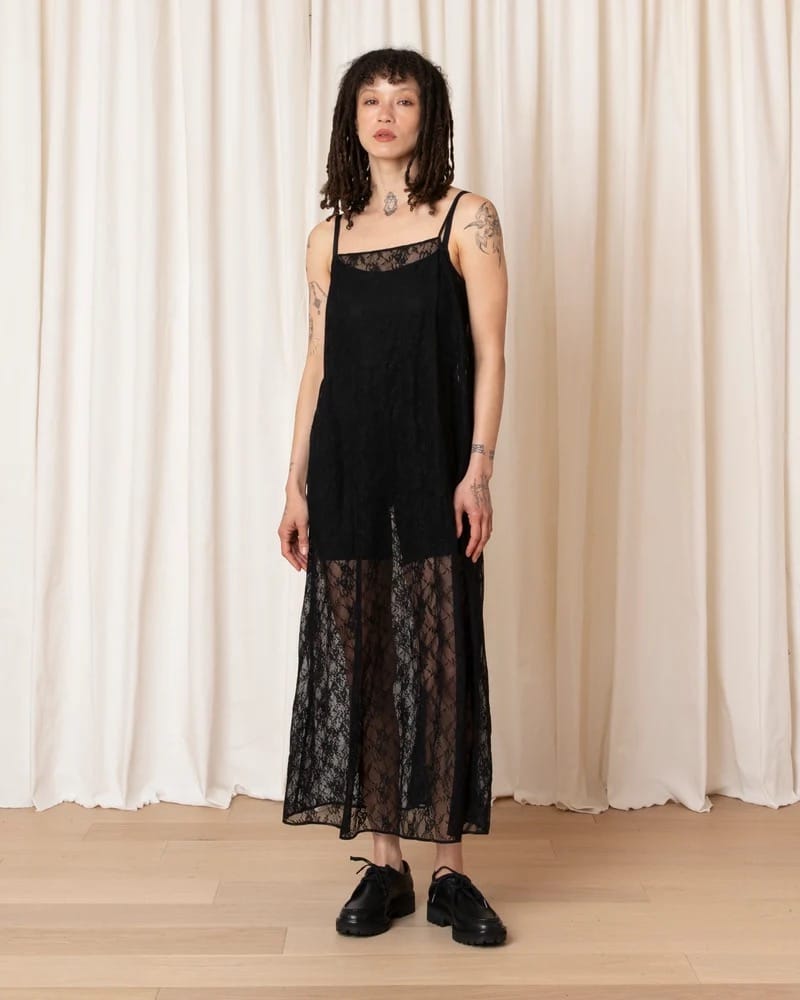Square Neck Full Dress - Black Lace