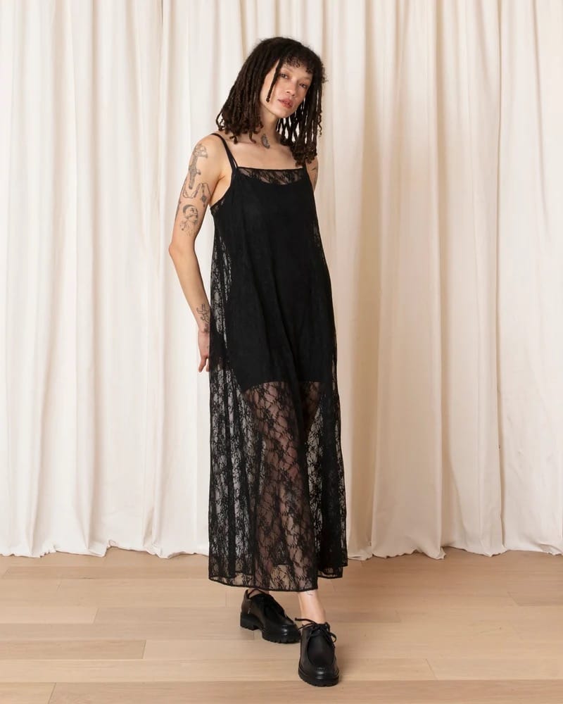 Square Neck Full Dress - Black Lace