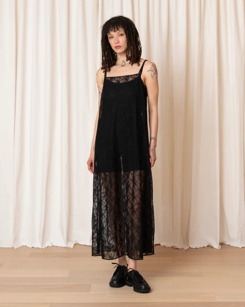 Square Neck Full Dress - Black Lace