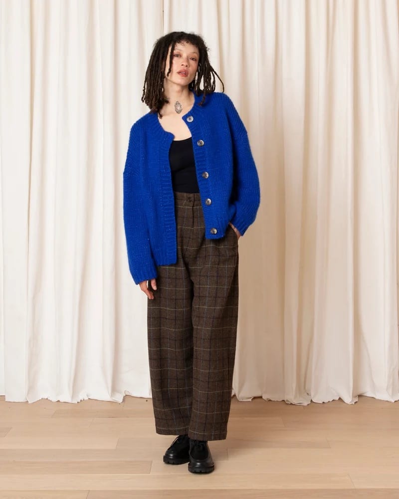 Merino Crew Neck Cardigan - Cobalt