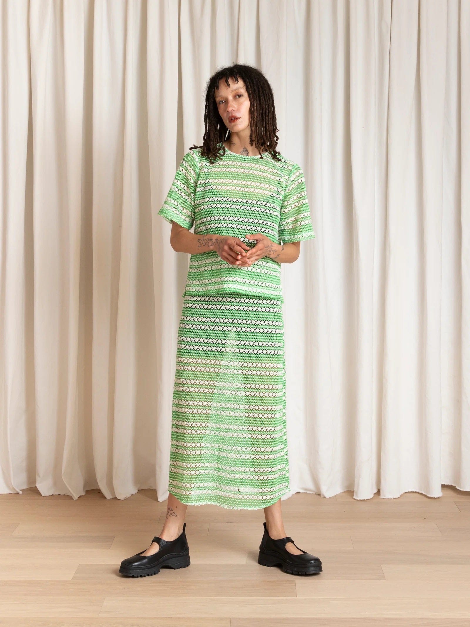 Woven T-Shirt - Lime/Ivory