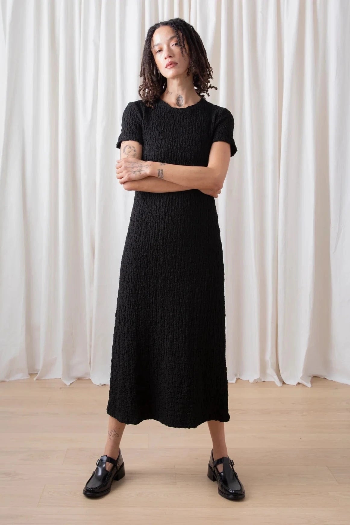 Textured T Shirt Dress - Black