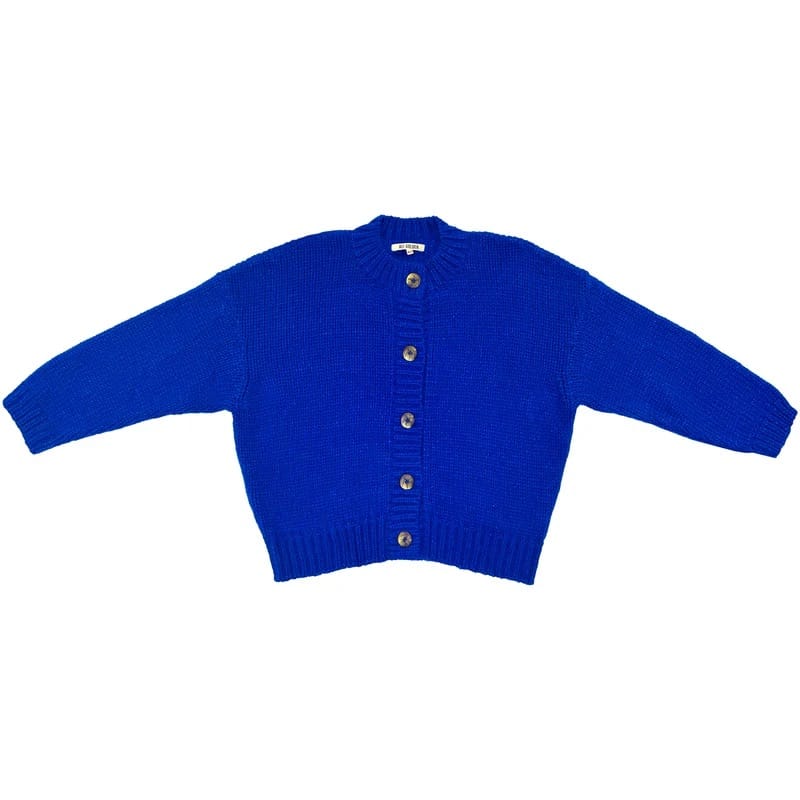 Merino Crew Neck Cardigan - Cobalt