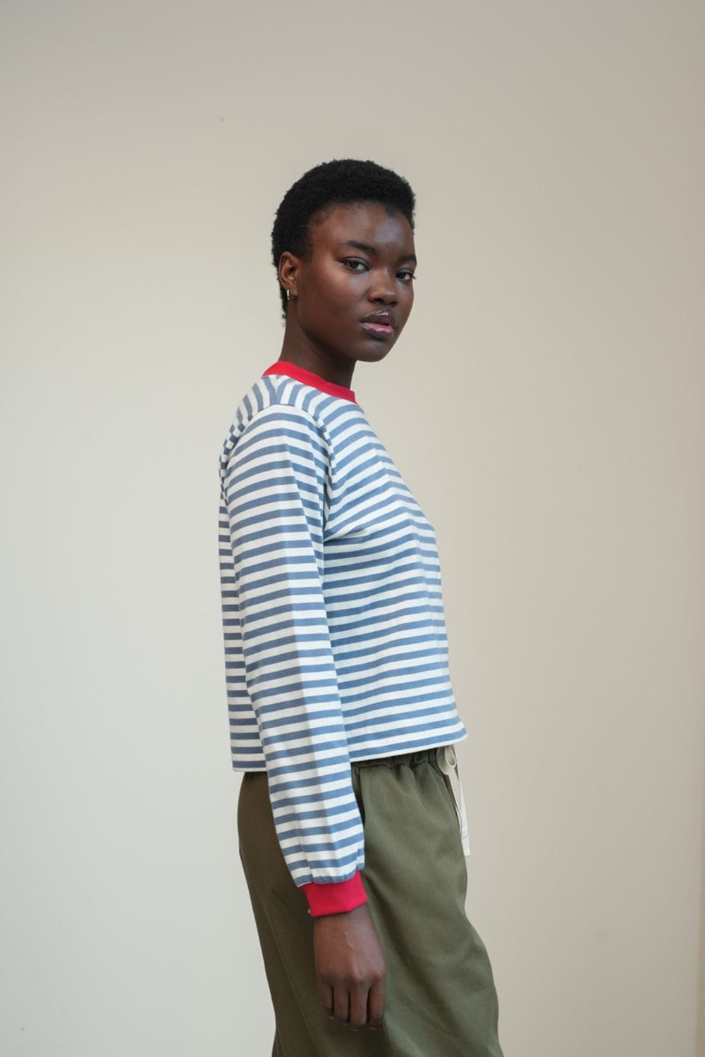 Sierra-Sue Top - Pewter & Off-White Stripe