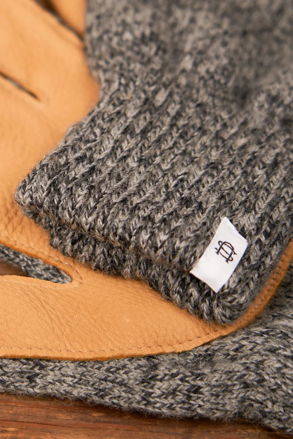Ragg Wool Full Glove with Deer-Leather - Charcoal Melange