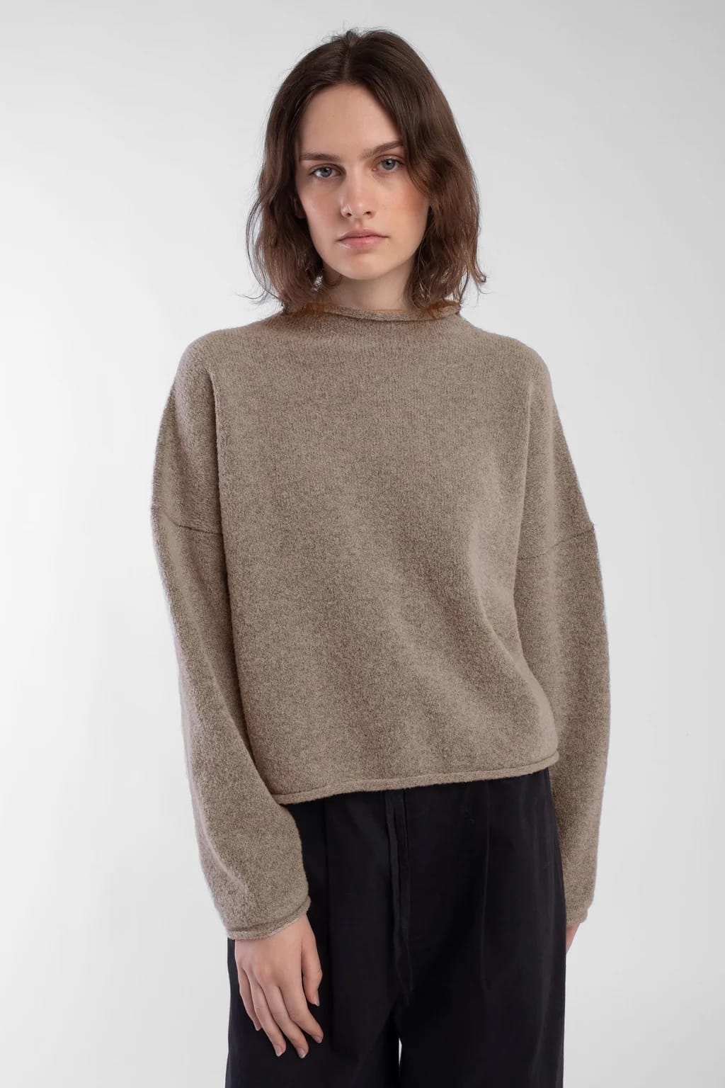 Boucle Rolled Sweater - Camel