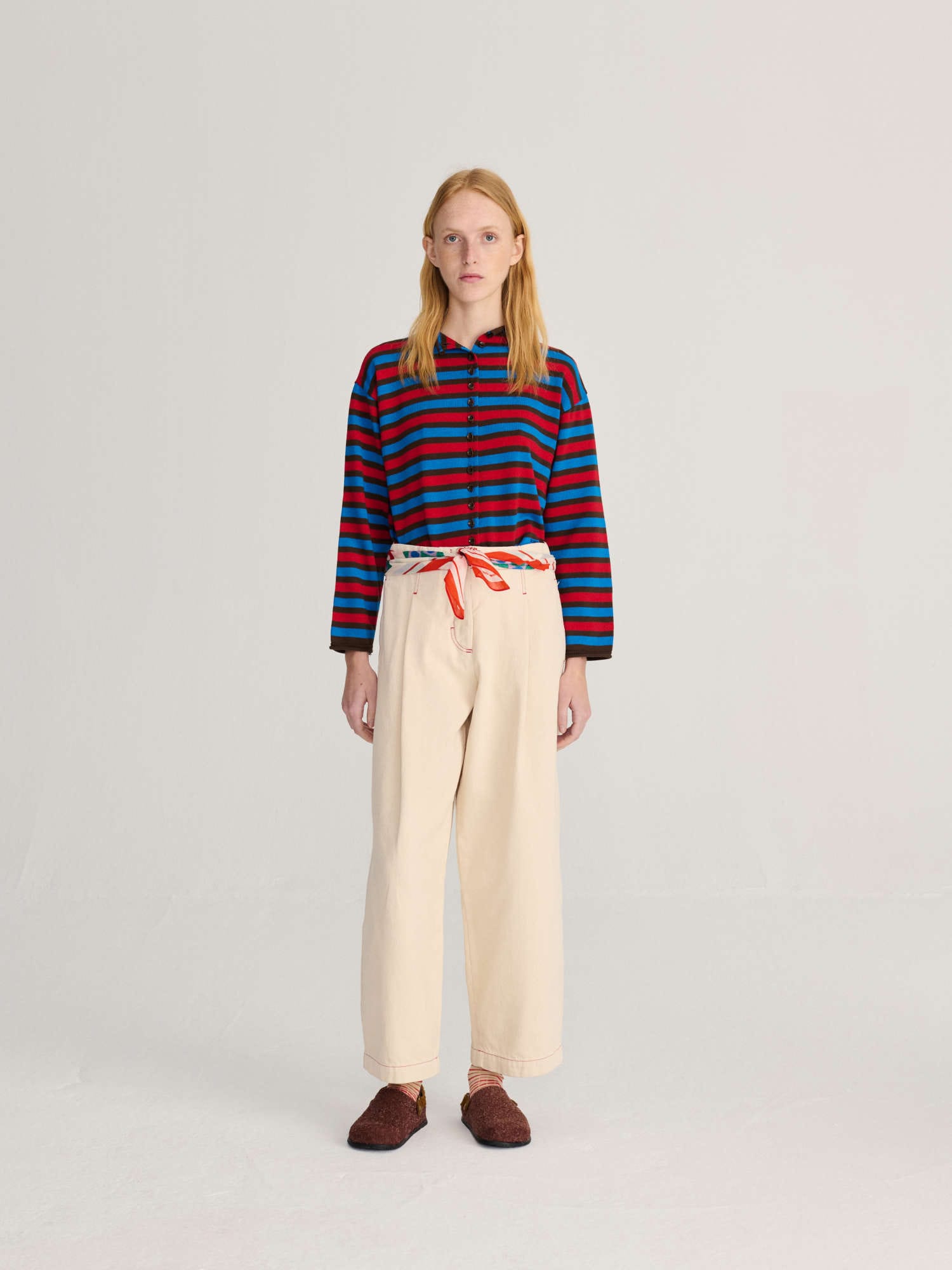 Striped Cotton Cardigan - Blue/Red