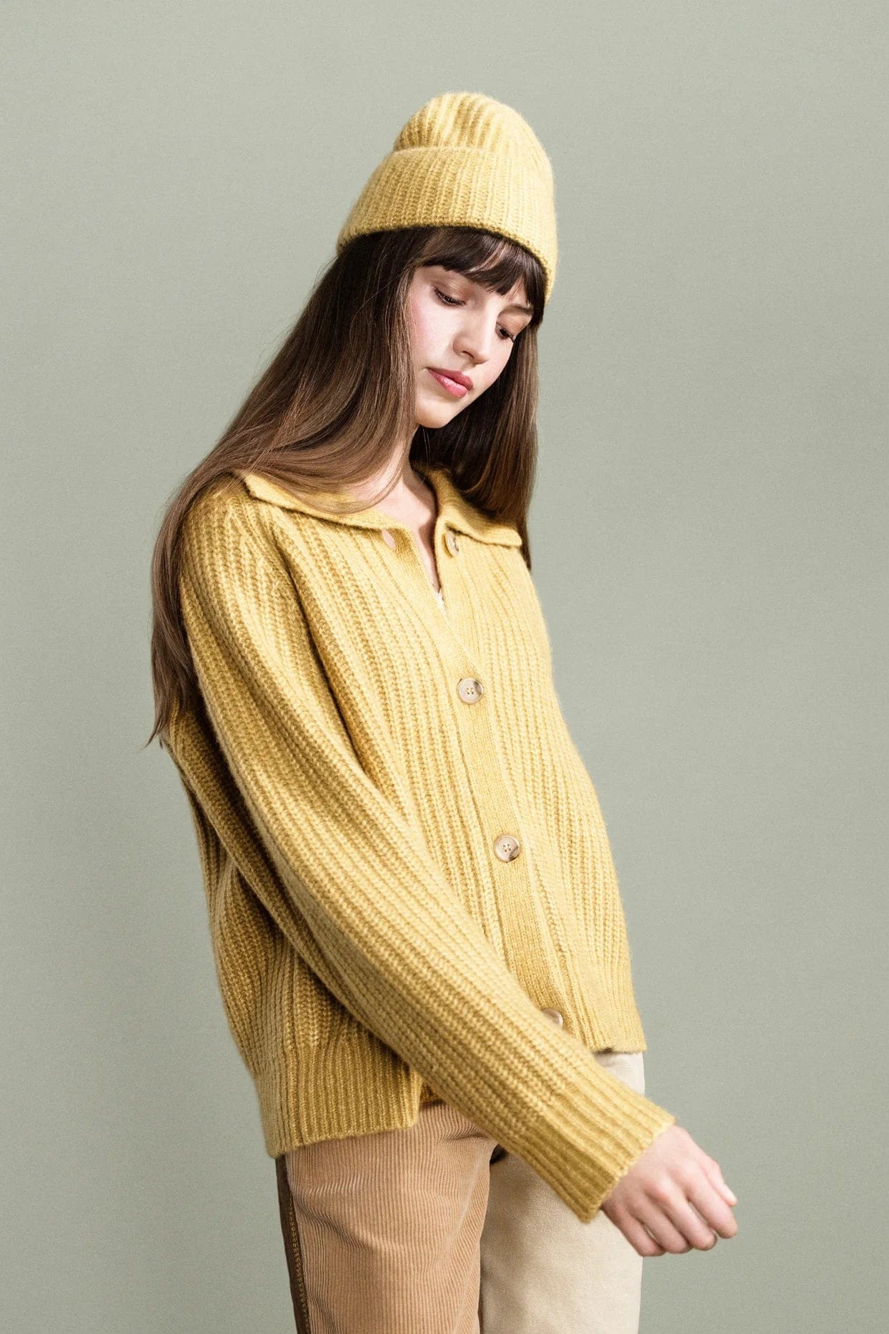 Cashmere Ribbed Beanie - Amber