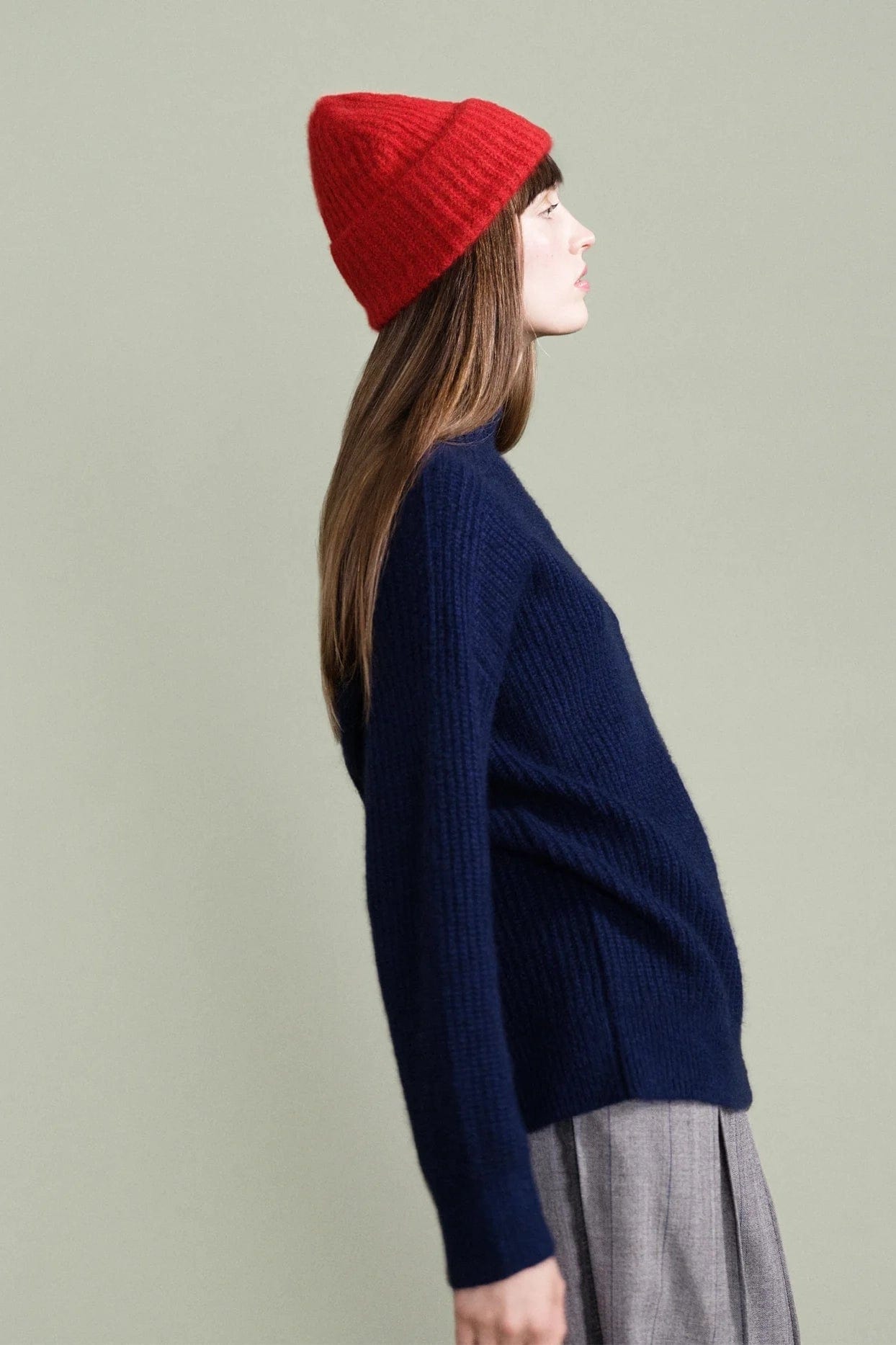 Cashmere Ribbed Beanie - Red