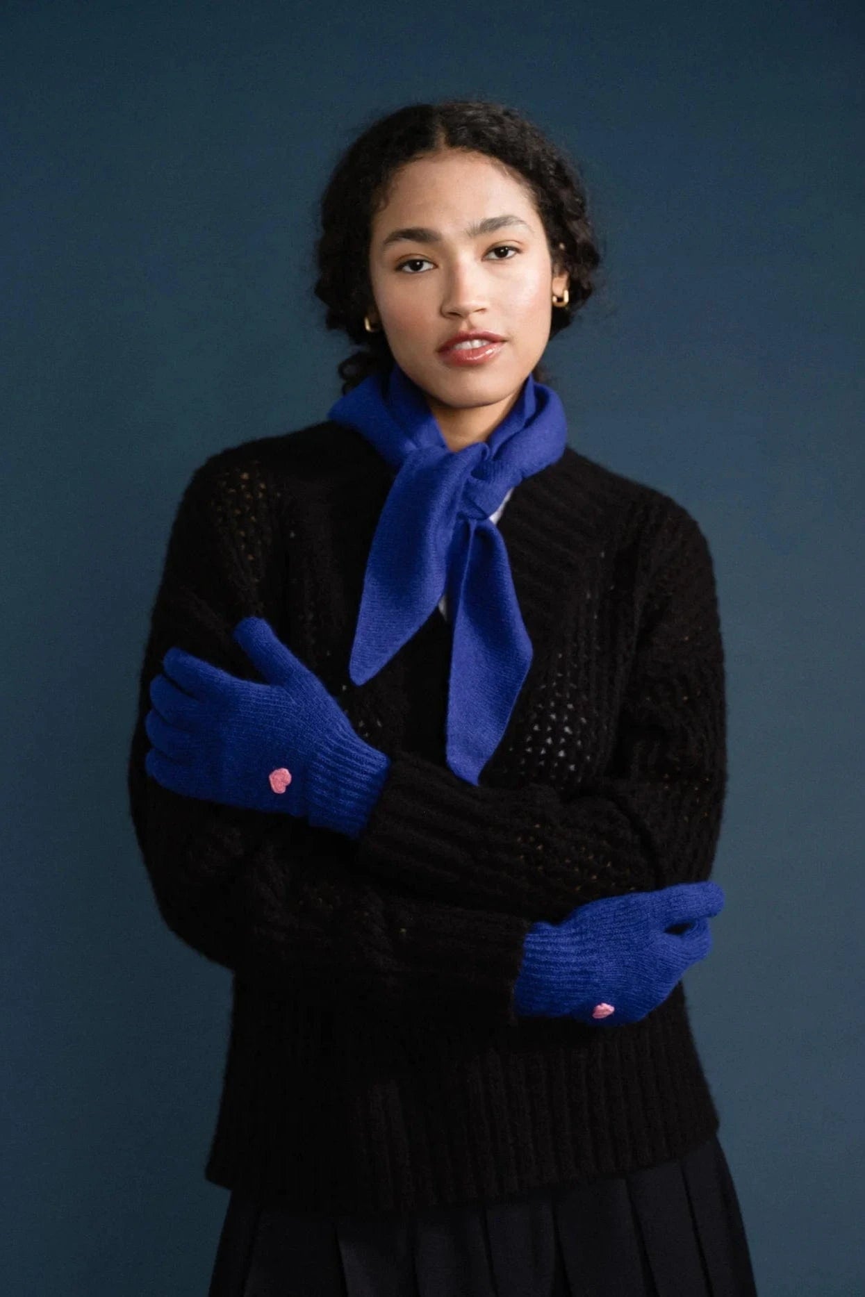 Cashmere Heart Gloves - Cobalt