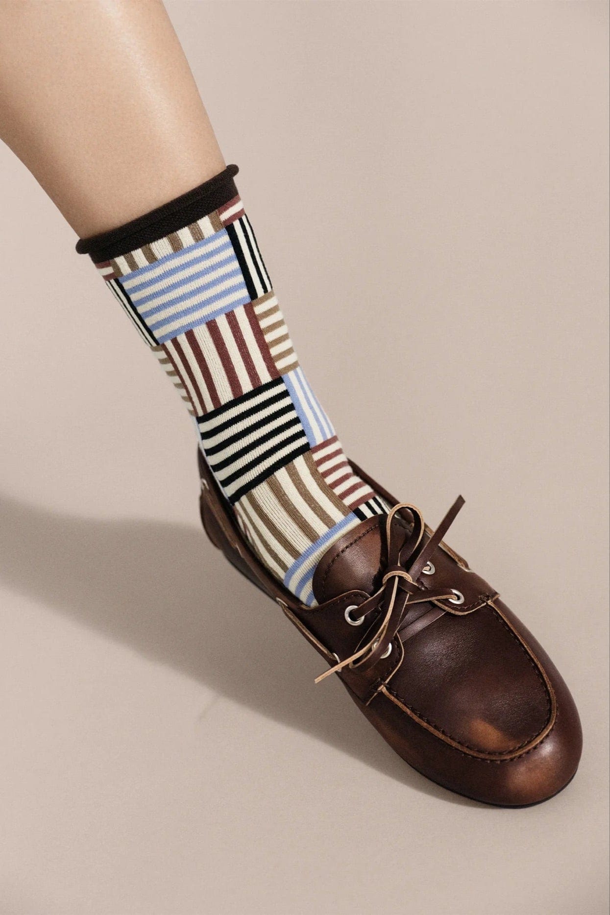 Striped Tile Crew- Brown