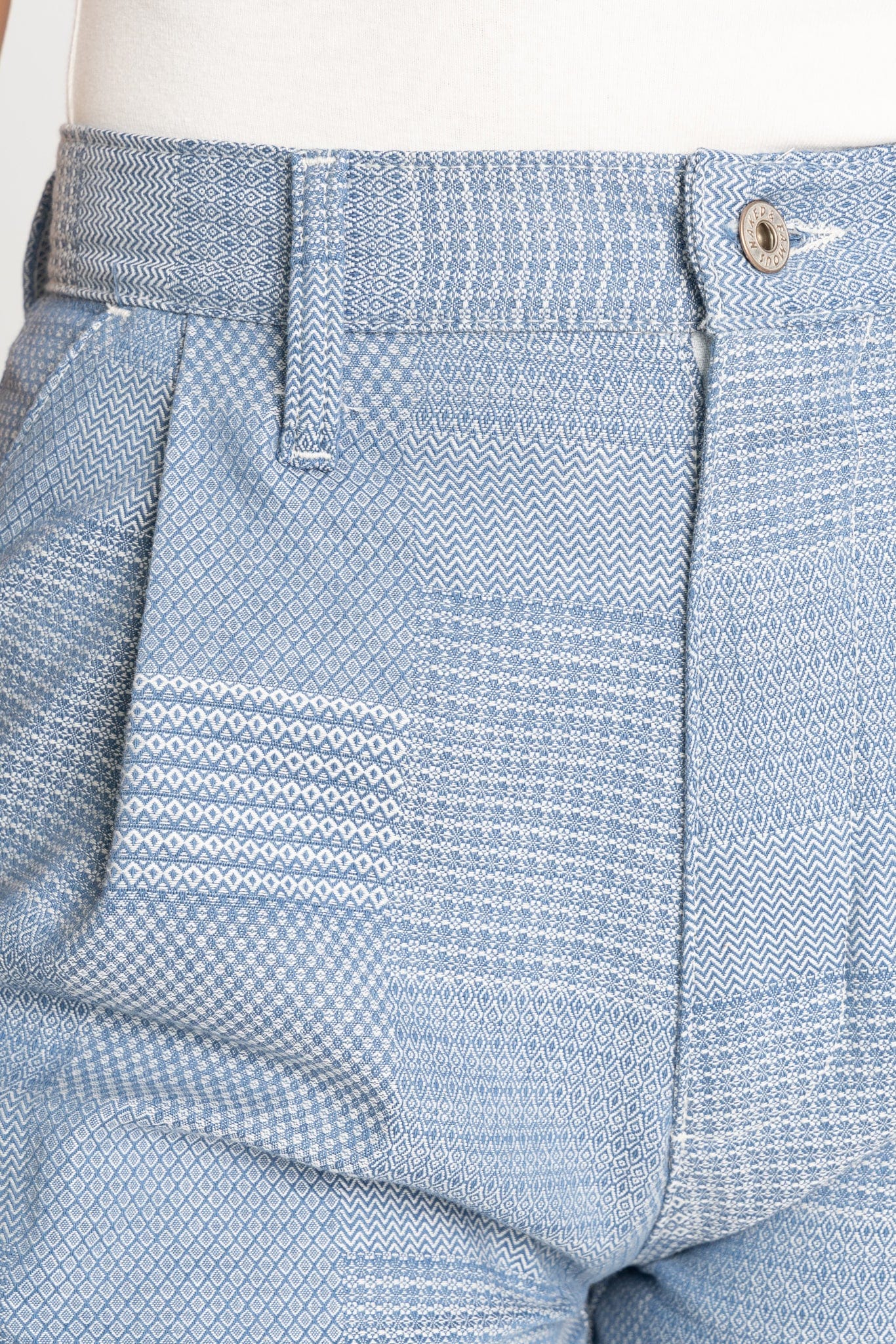 Twin Pleat Short - Pale Blue Dobby Patchwork