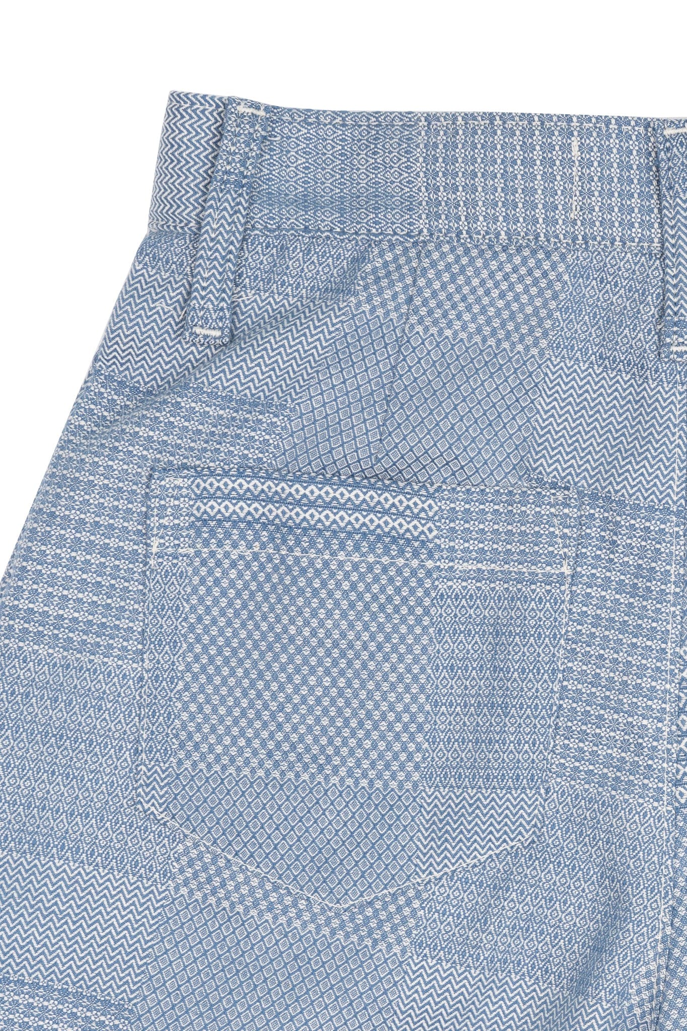 Twin Pleat Short - Pale Blue Dobby Patchwork