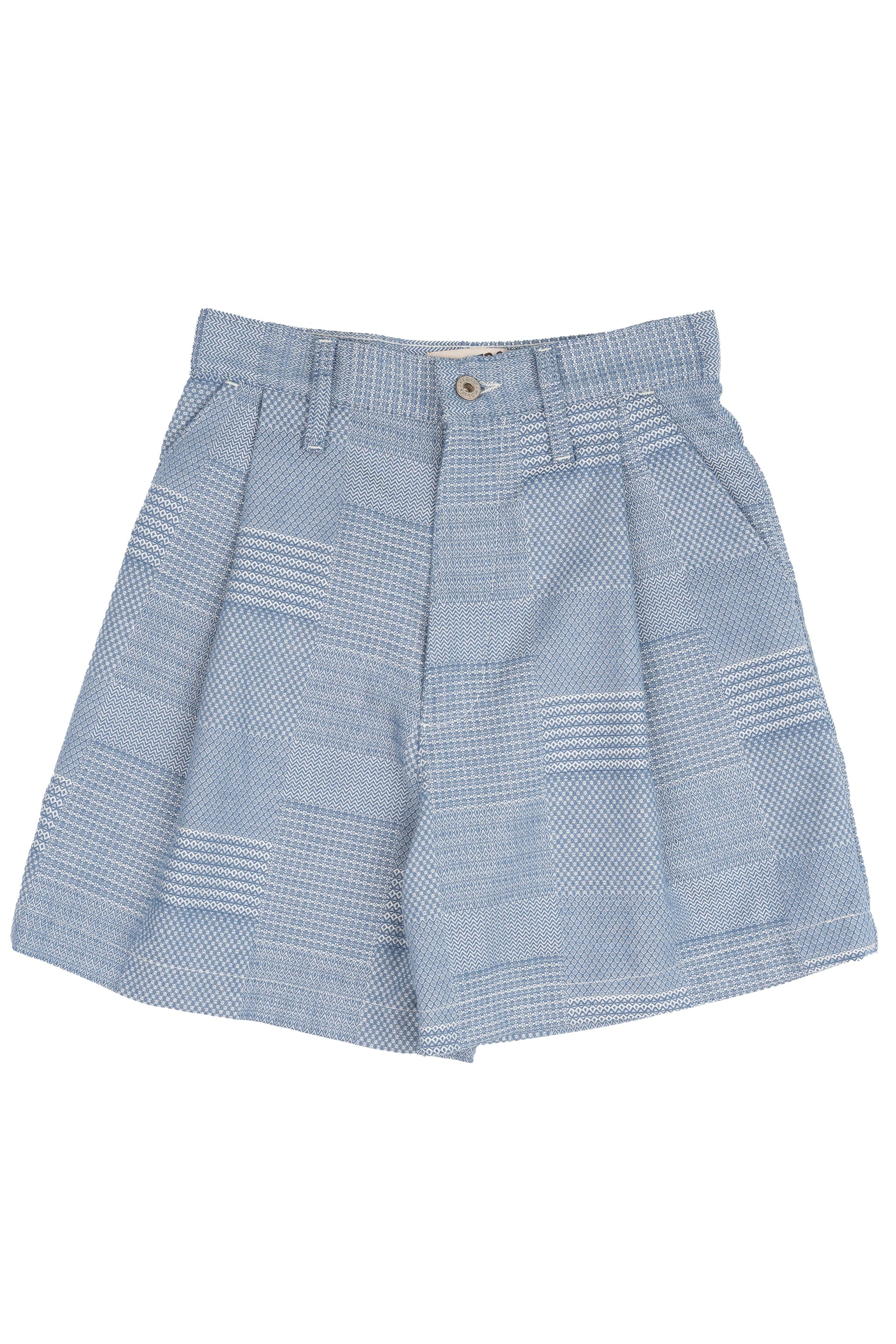 Twin Pleat Short - Pale Blue Dobby Patchwork
