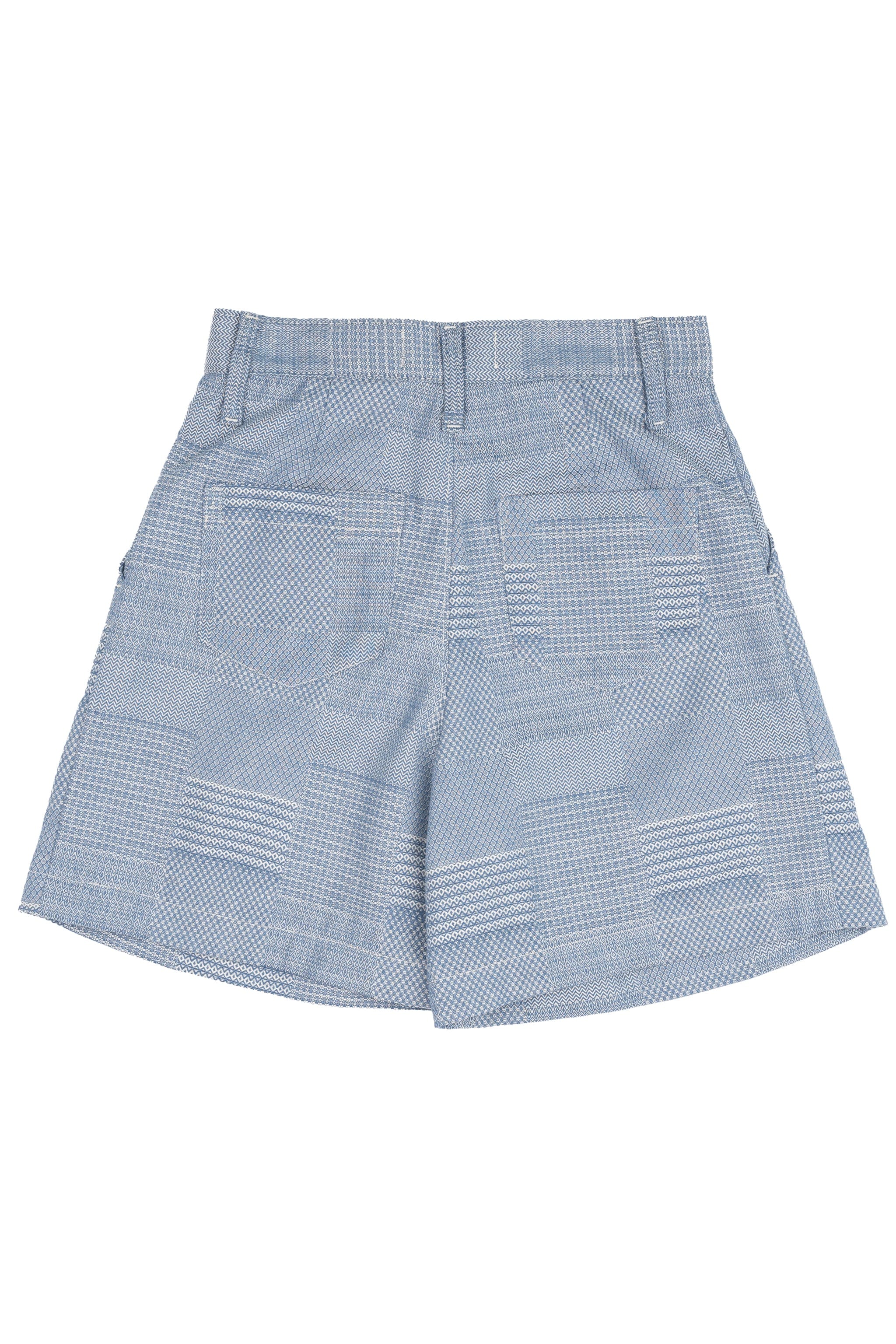 Twin Pleat Short - Pale Blue Dobby Patchwork