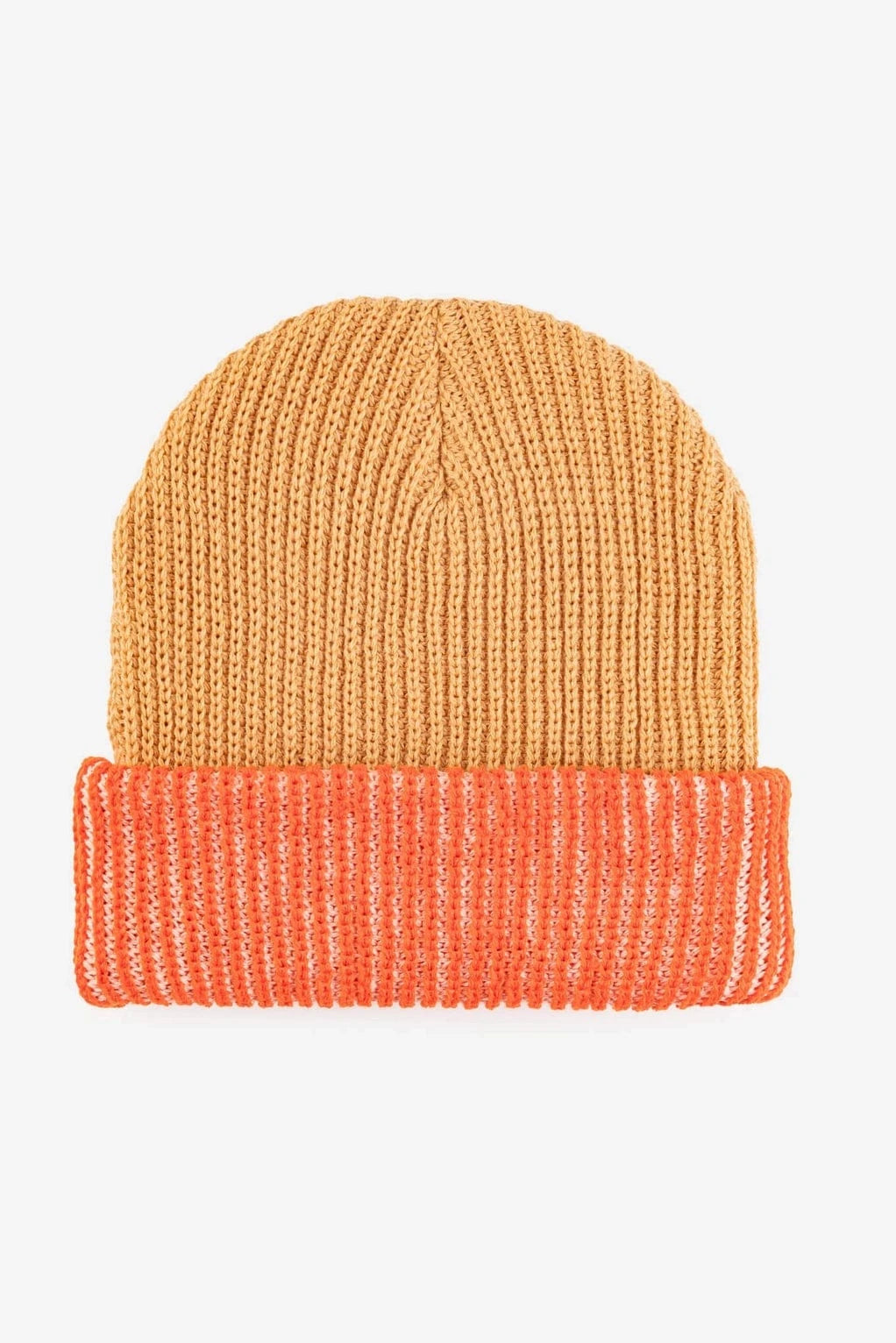Stripe Cuff Plush Beanie - Camel Poppy