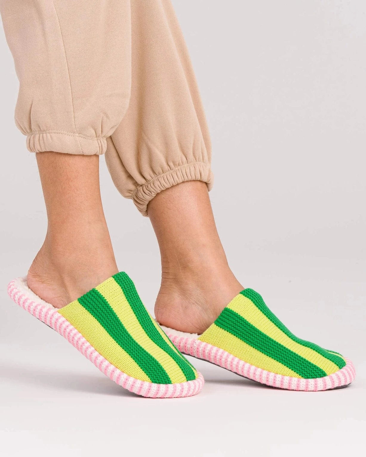 Super Stripe Slide Slippers - Lime Green
