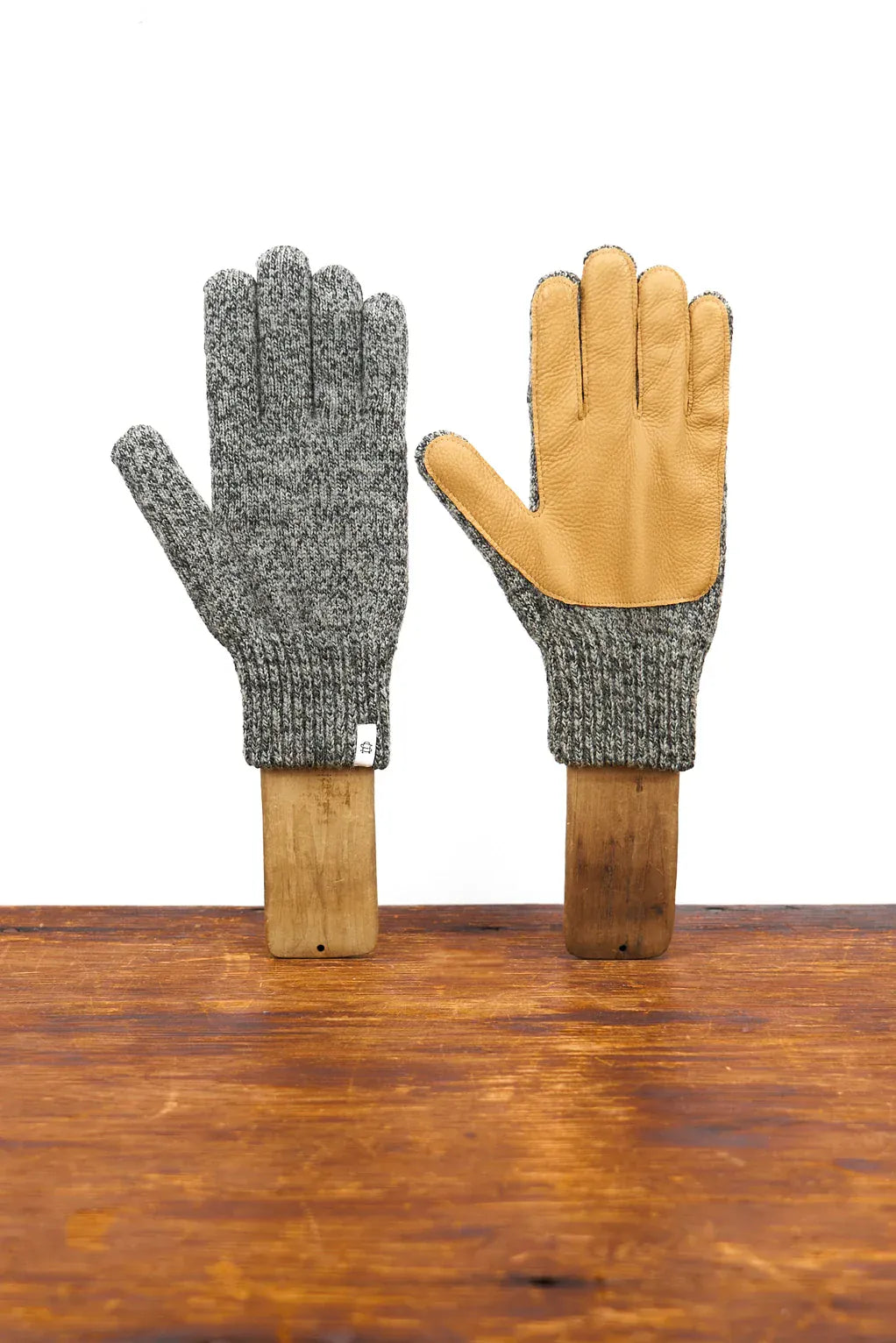 Ragg Wool Full Glove with Deer-Leather - Charcoal Melange