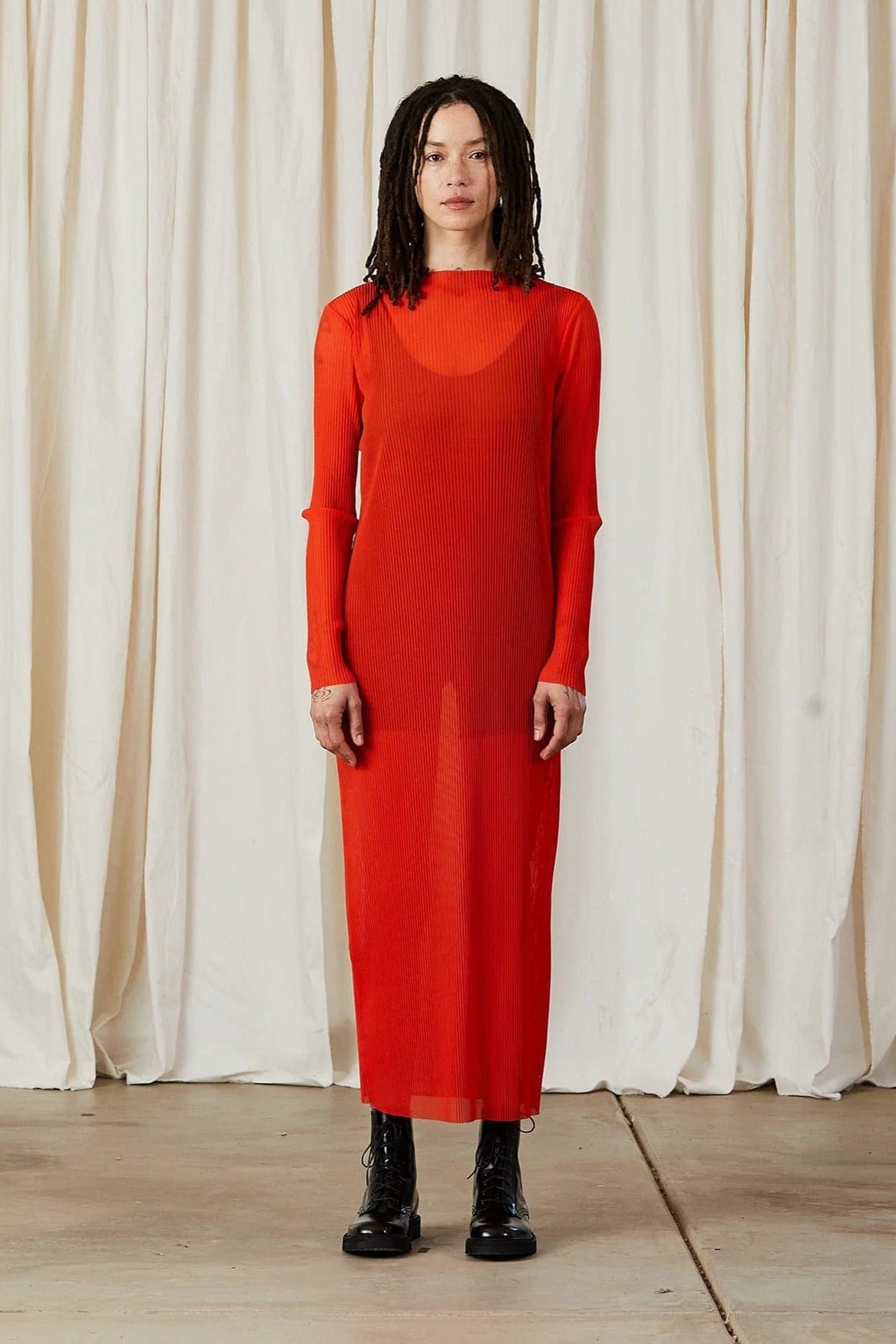 Pleated Mesh Dress - Poppy