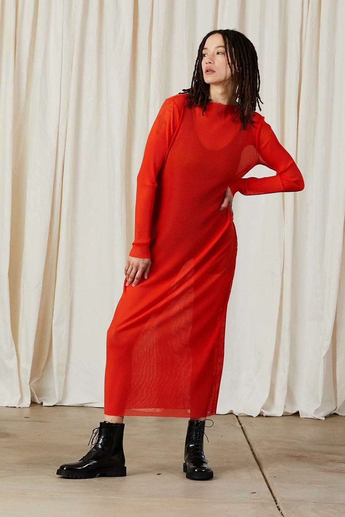 Pleated Mesh Dress - Poppy