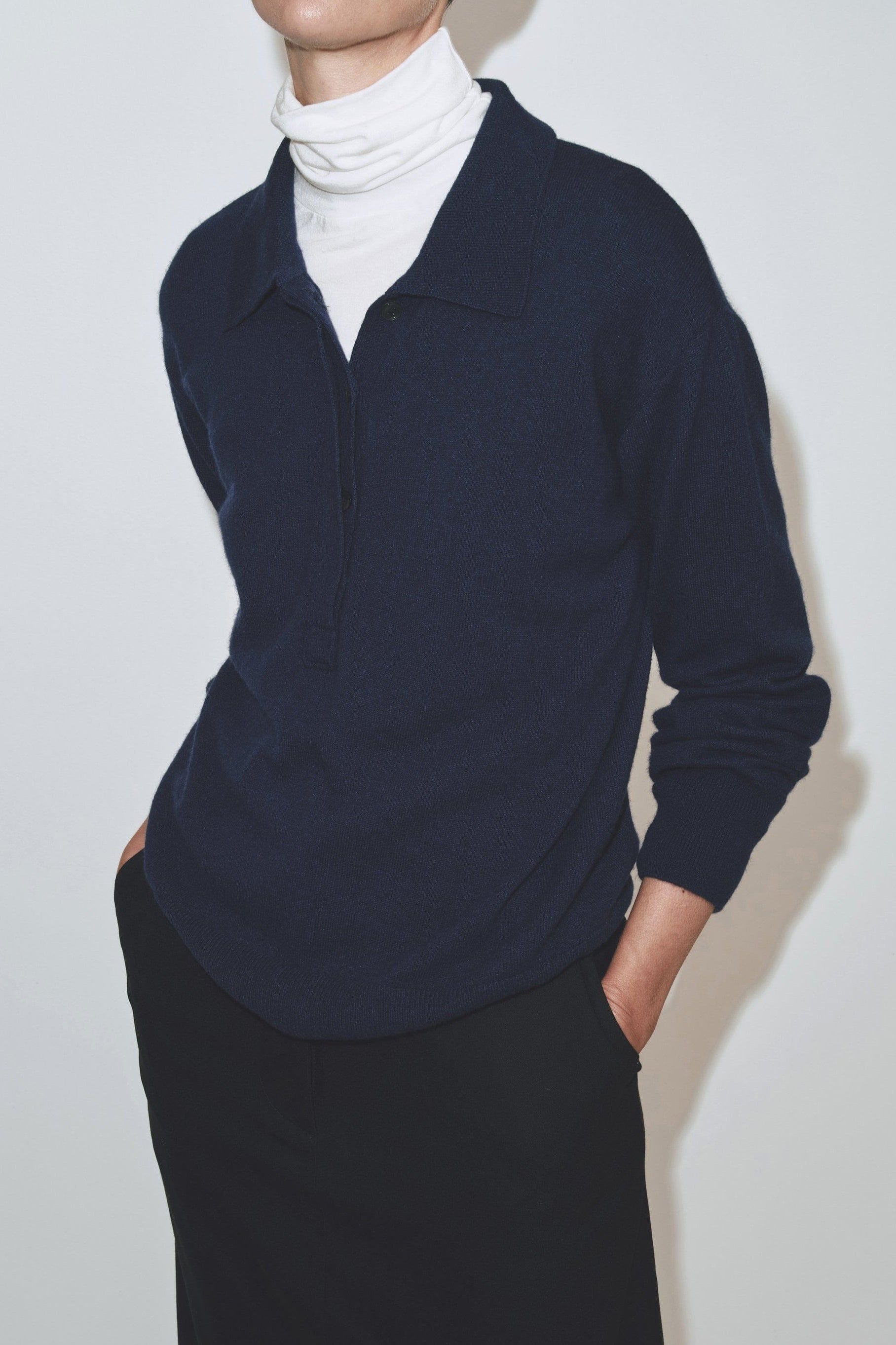 Cashmere Blend Polo - Navy