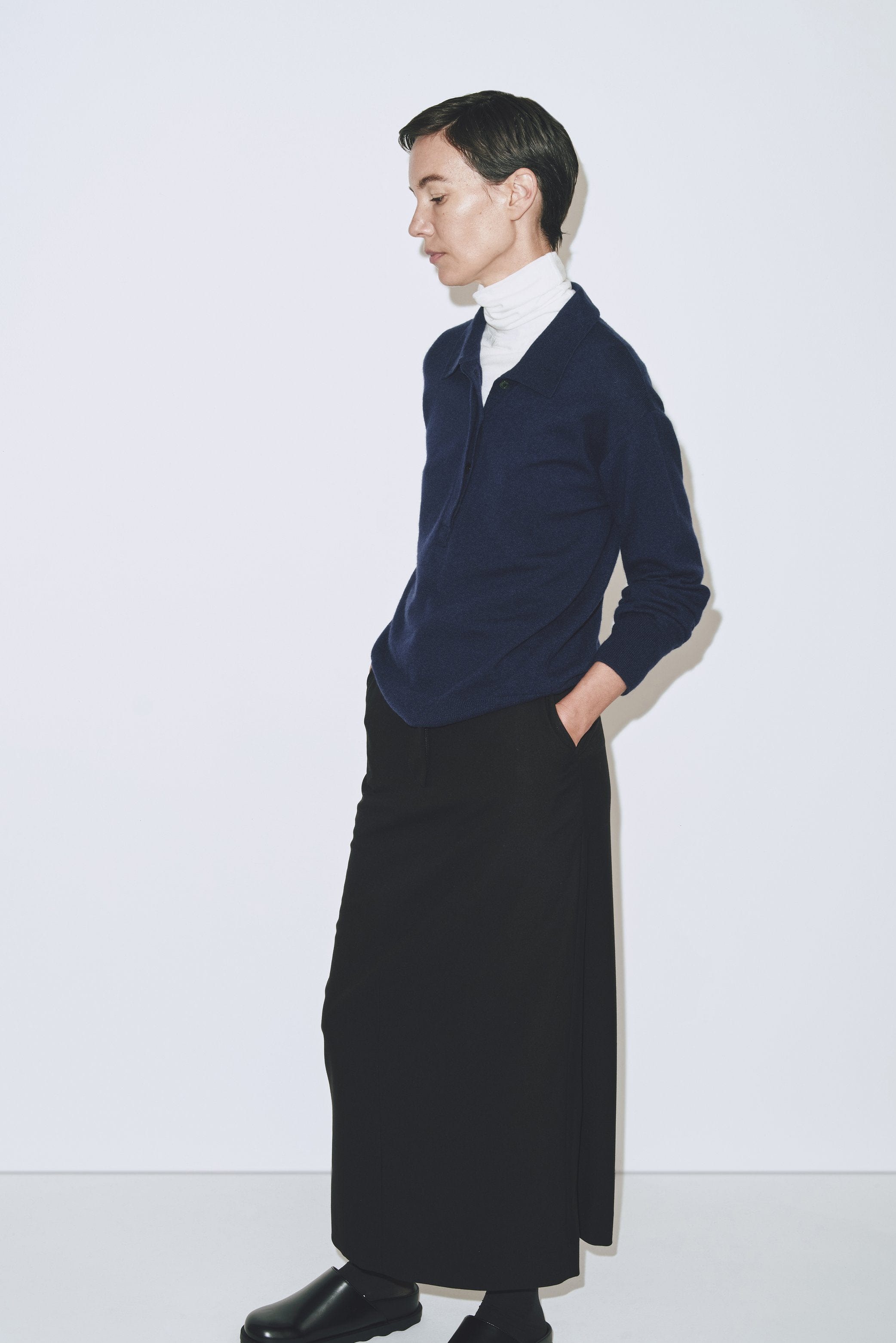 Roll Neck Jersey Top - White