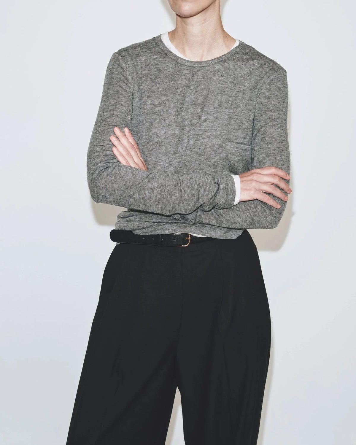 Wool Tencel Crew Neck - Heather Grey