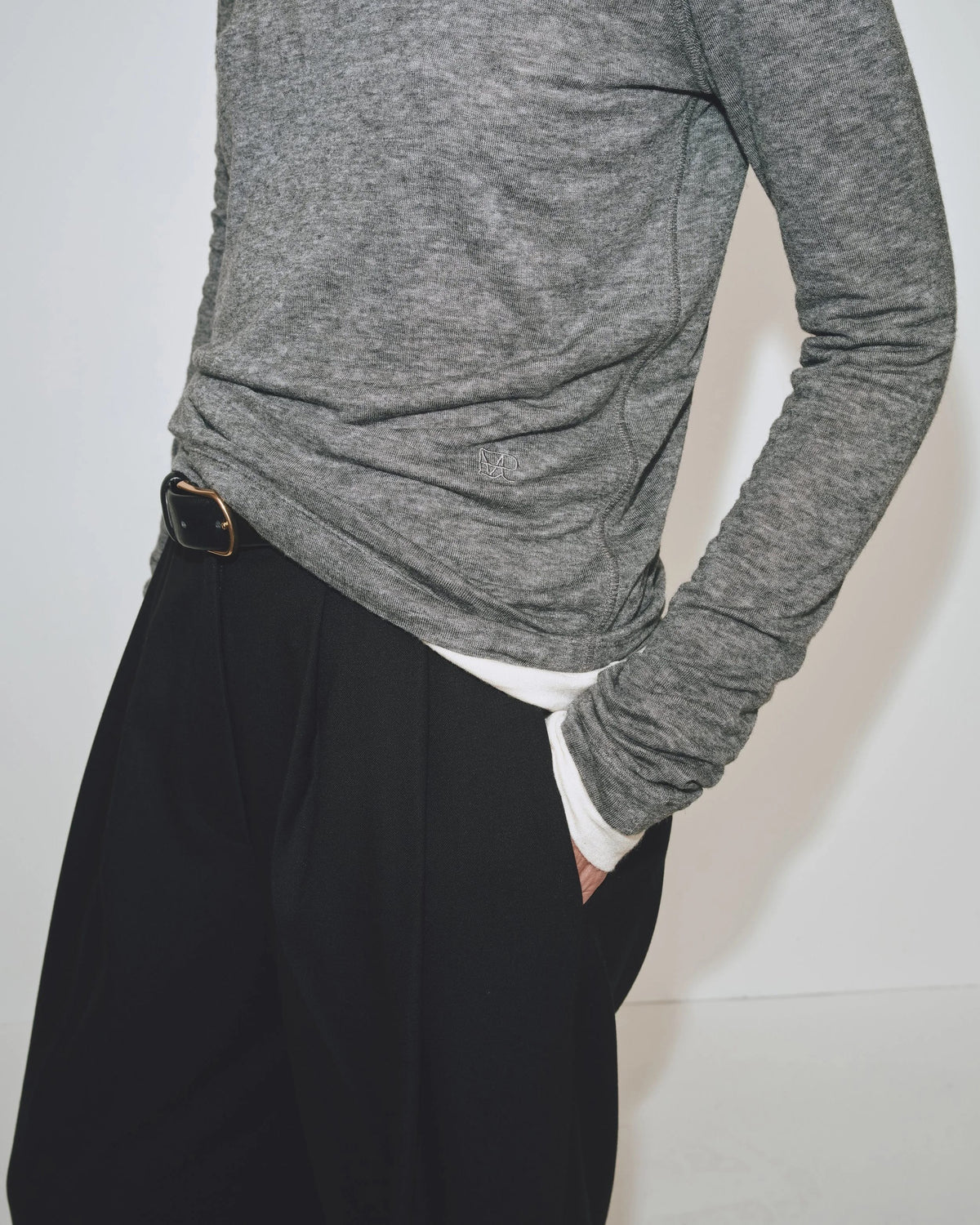 Wool Tencel Crew Neck - Heather Grey