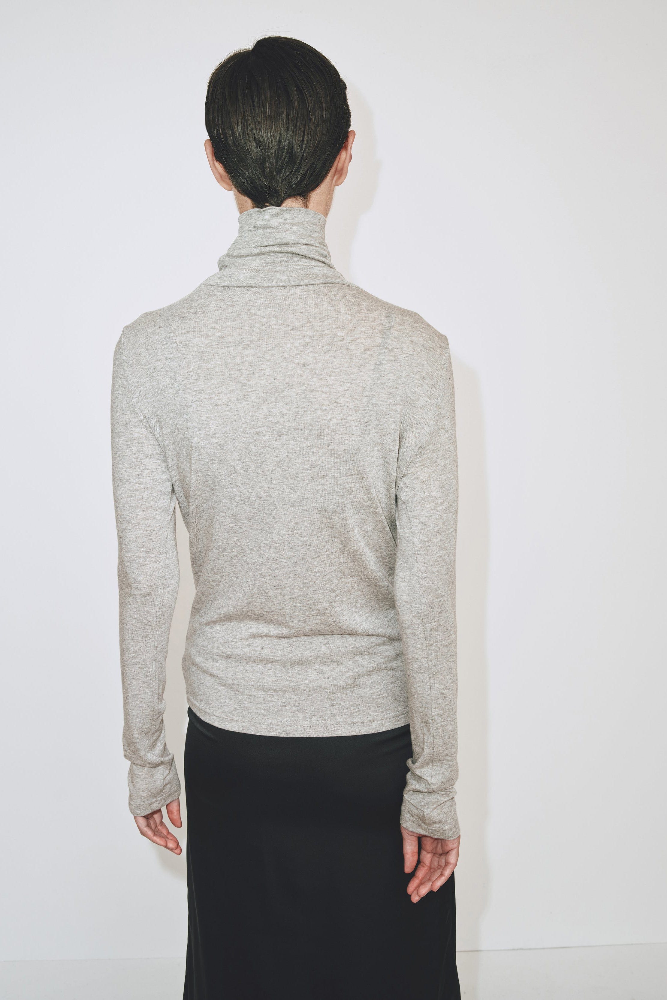 Roll Neck Jersey Top - Heather Grey