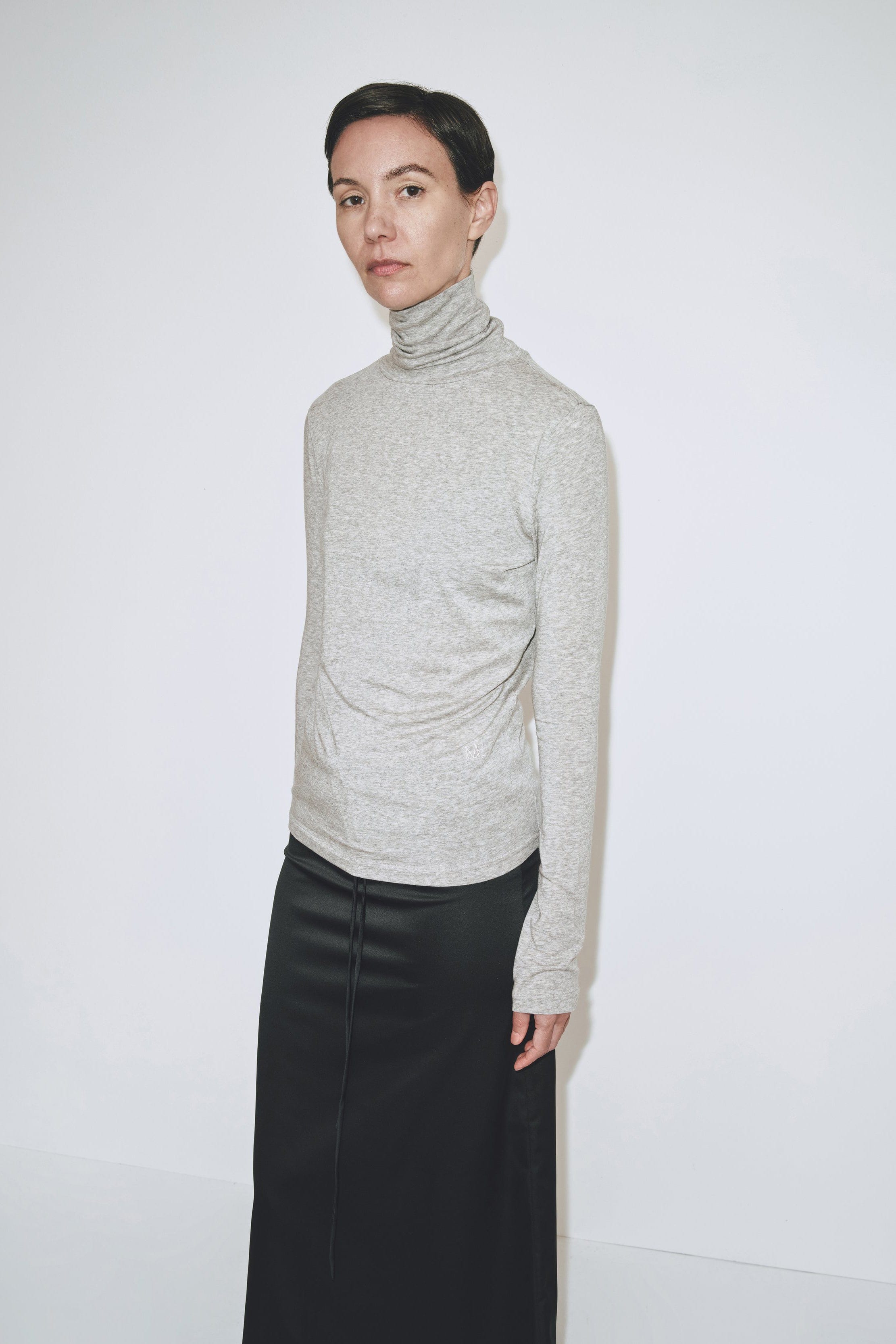 Roll Neck Jersey Top - Heather Grey