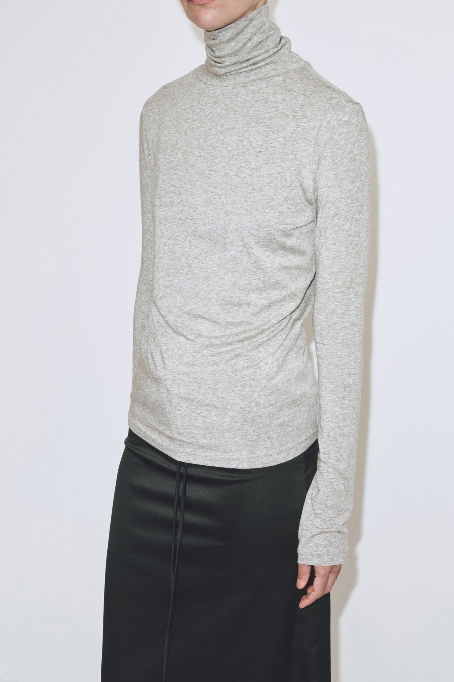 Roll Neck Jersey Top - Heather Grey